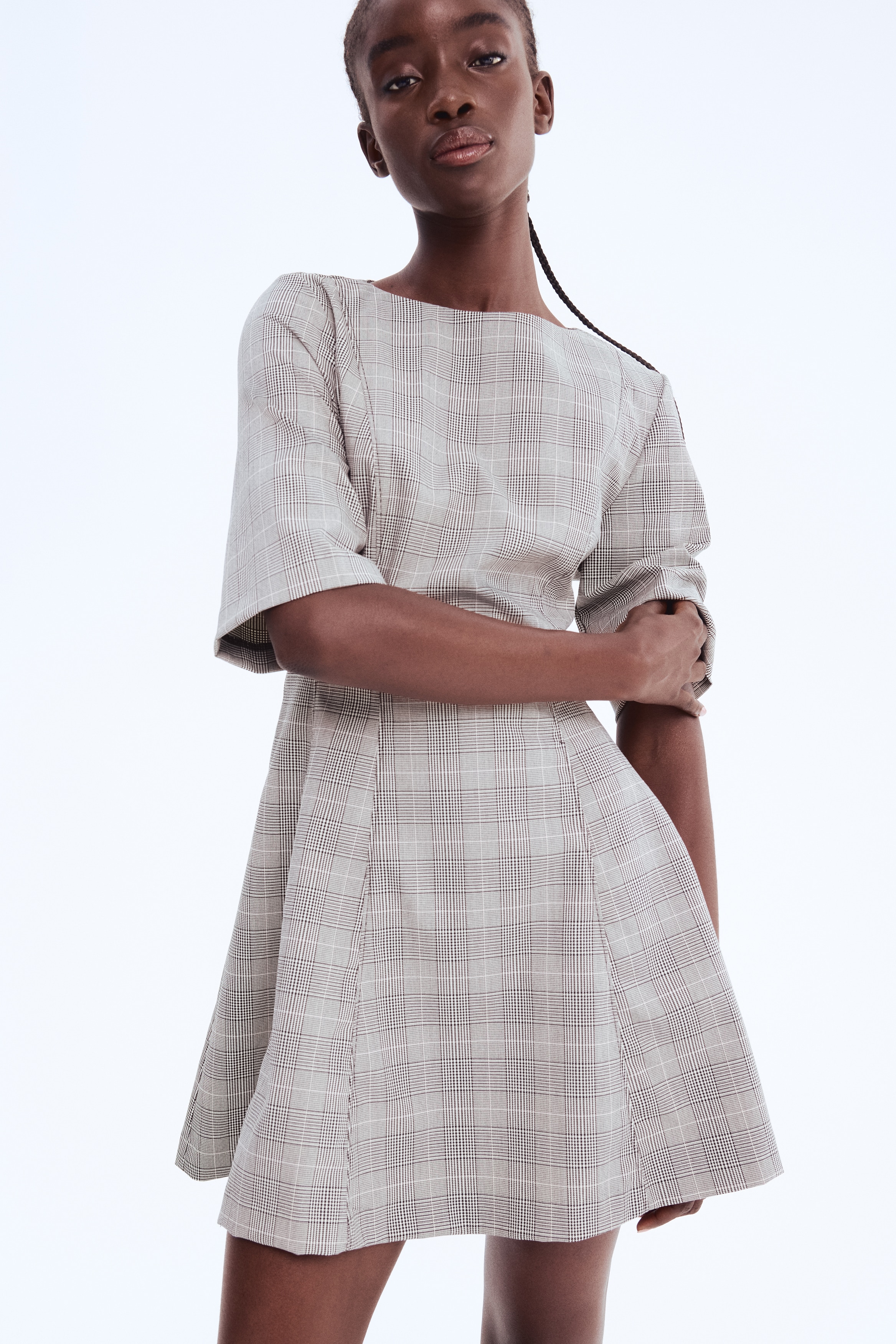 slim fit dress slacks Christian Dior grey sleeveless plaid dress with belt - BOPF