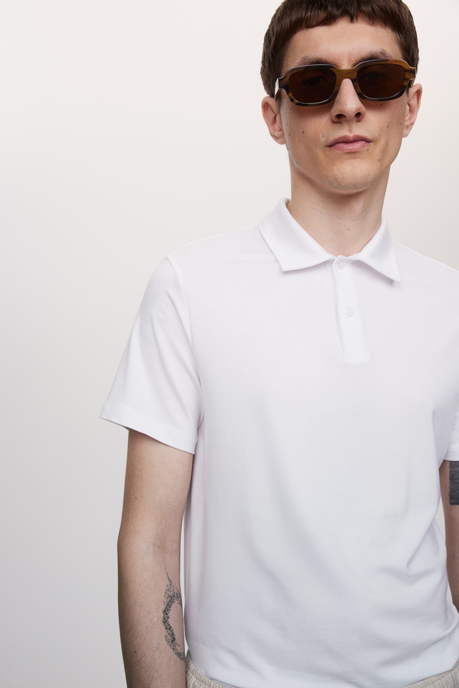 Slim Fit Lyocell polo shirt - White/Navy blue - 7