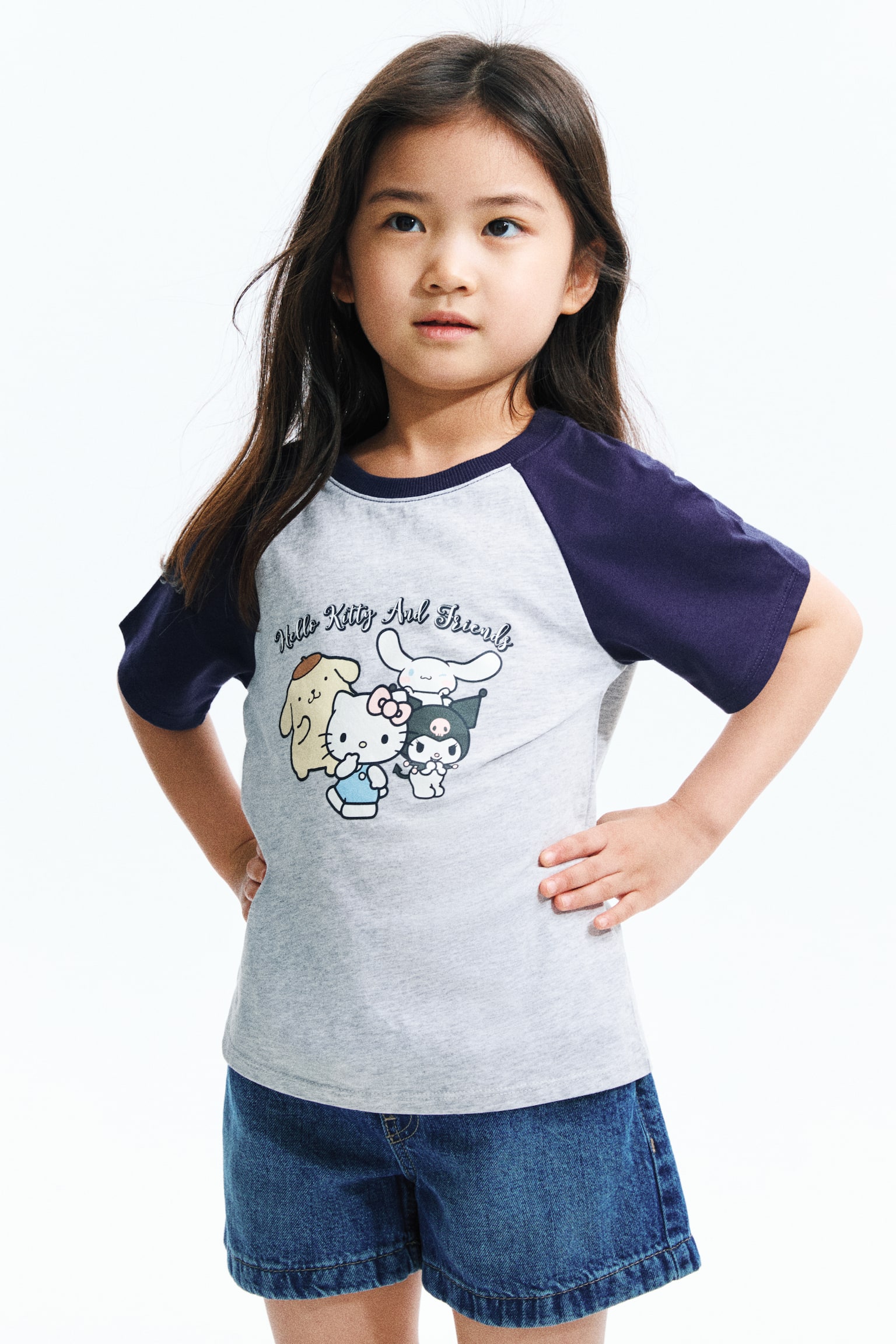 Print-motif cotton T-shirt - Light grey marl/Hello Kitty/Cream/Kuromi/Dark grey/Kuromi/Light blue/Cinnamoroll - 1