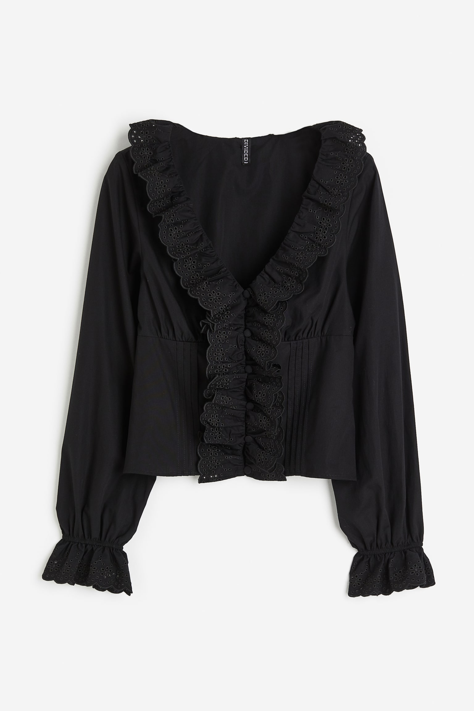 Frill-trimmed poplin blouse - Black/White - 1