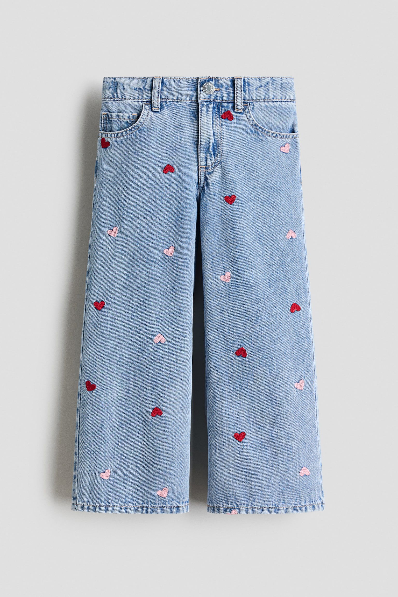 Jeans de pierna ancha con diseño - Azul denim claro/Corazones/Negro denim/Lunares/Azul denim claro/Floreado - 1