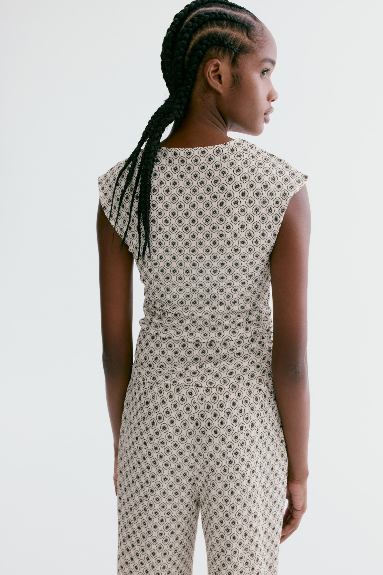 חולצת ג'רזי עם טקסטורה - בז' בהיר/דוגמה/אדום חלודה/שחור - 3