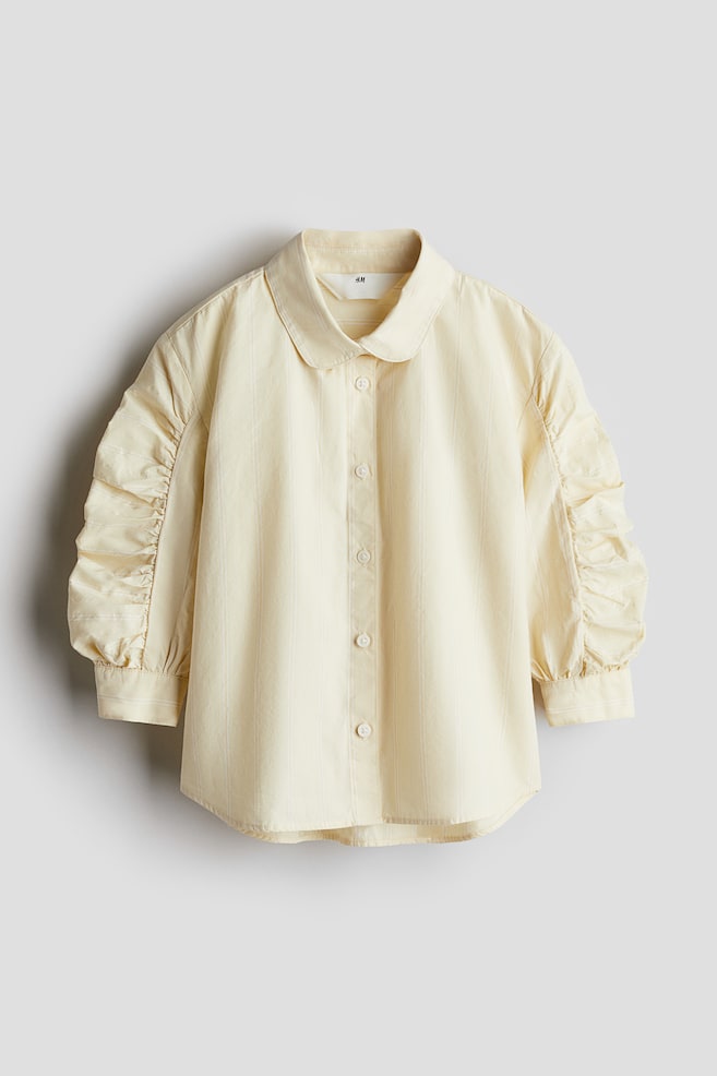 Balloon-sleeve cotton shirt - Light yellow/Striped - 1