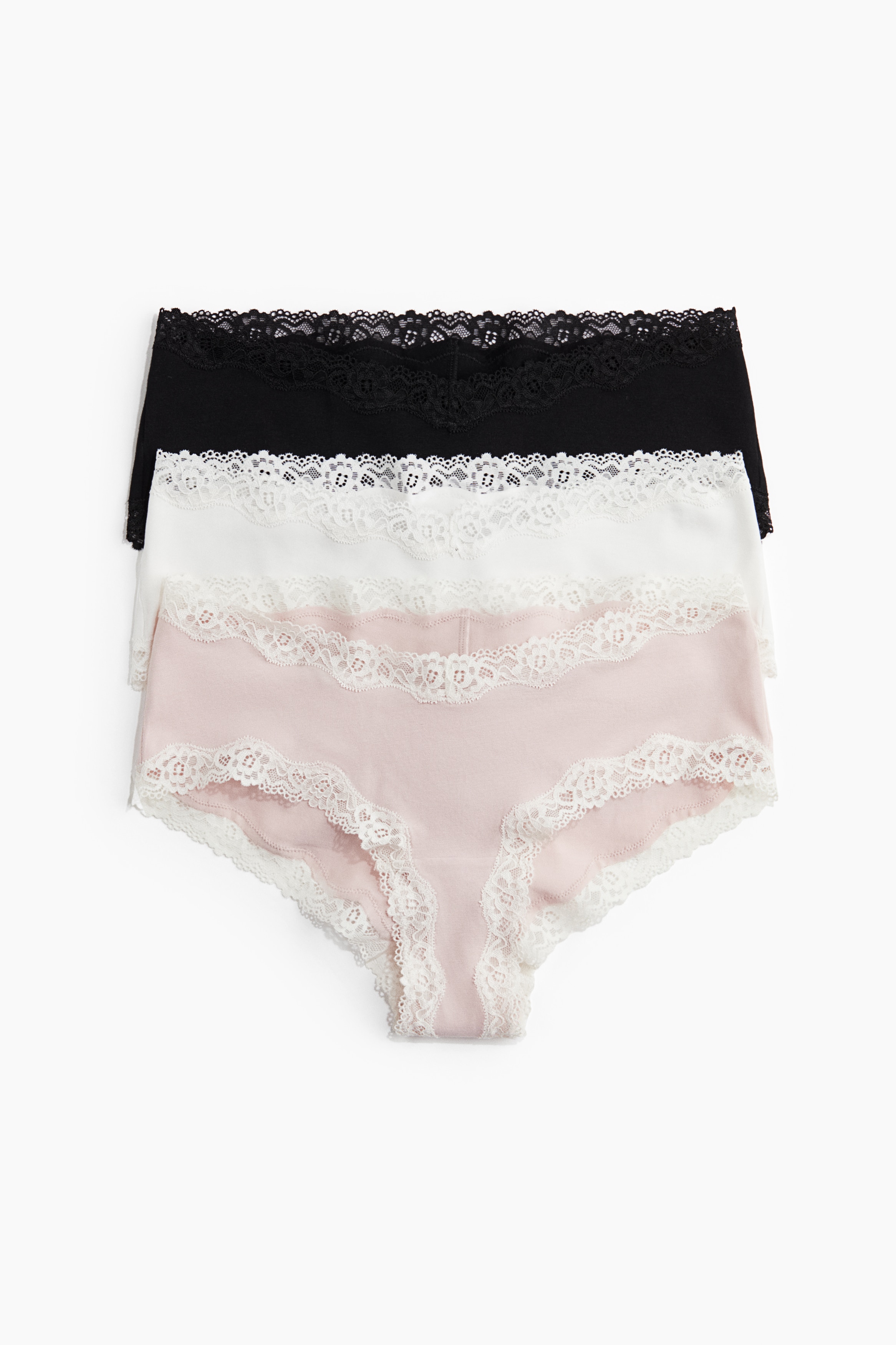 MAMA Lot de 3 culottes Hipster en coton - Rose poudré/crème