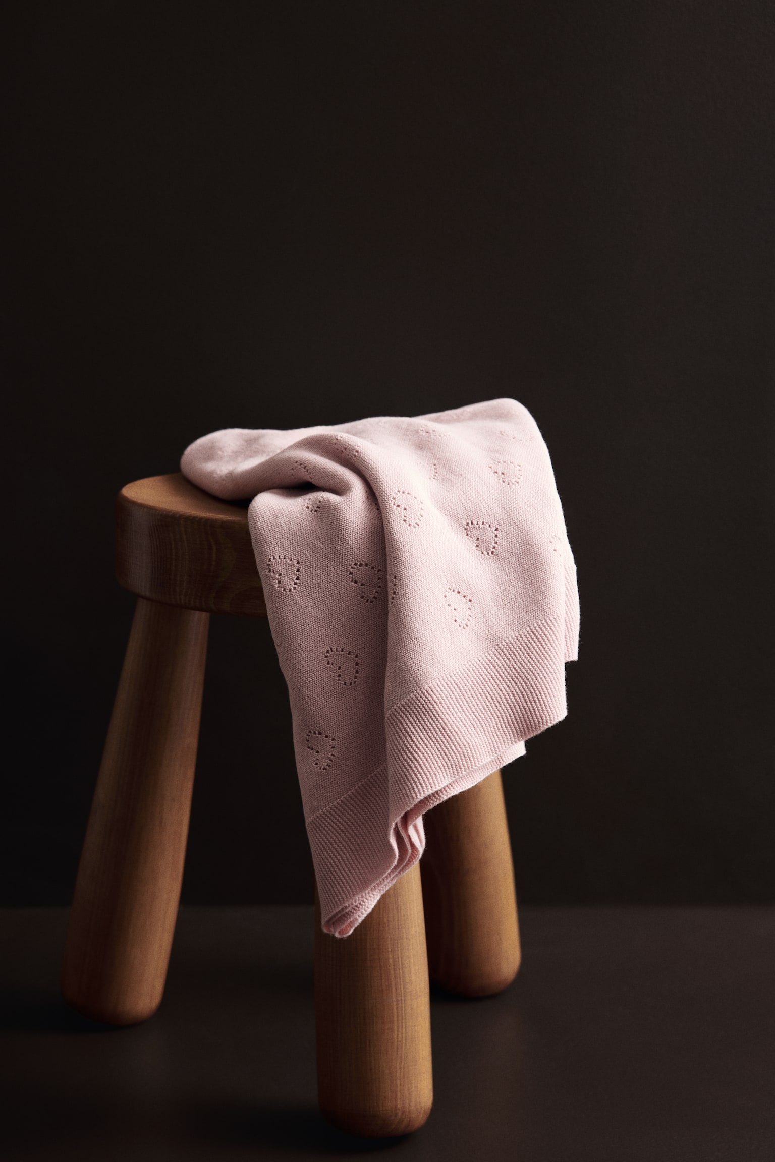Cotton pointelle baby blanket - Light pink/White/Beige - 2