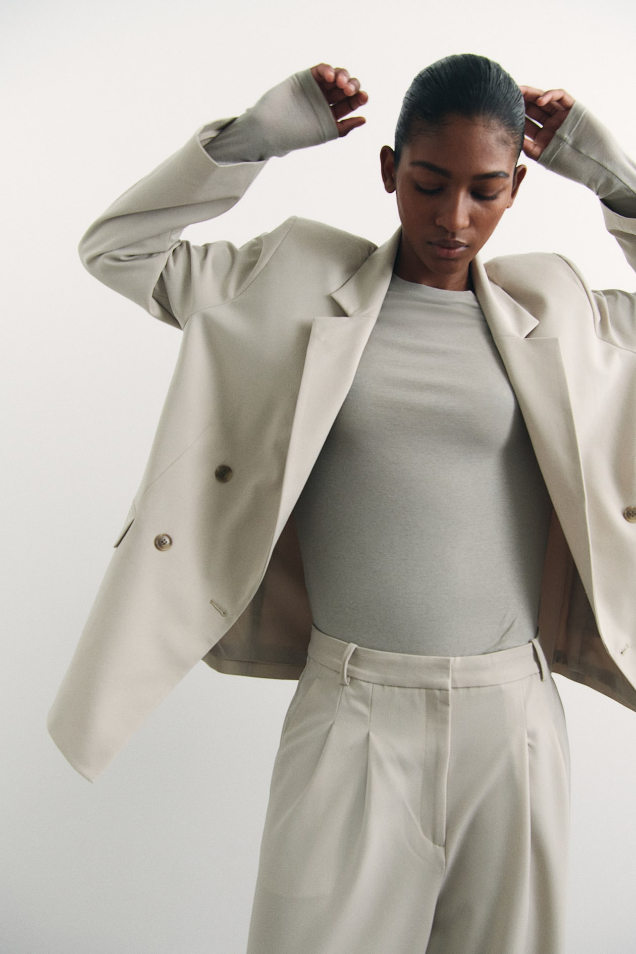 Blazer assertoado Bege claro SENHORA H&M PT