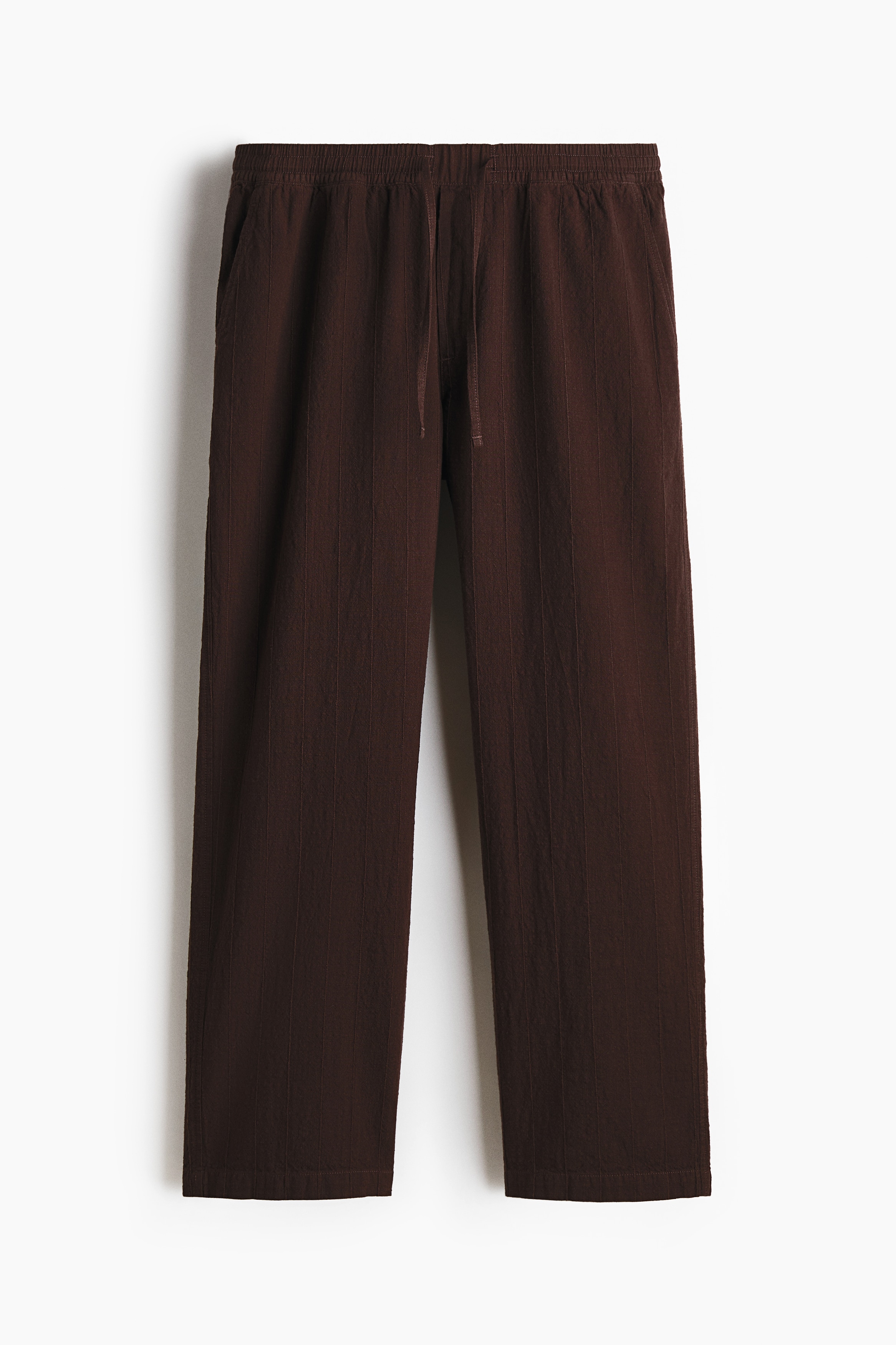 Relaxed Fit Textured cotton trousers - Dark brown/White