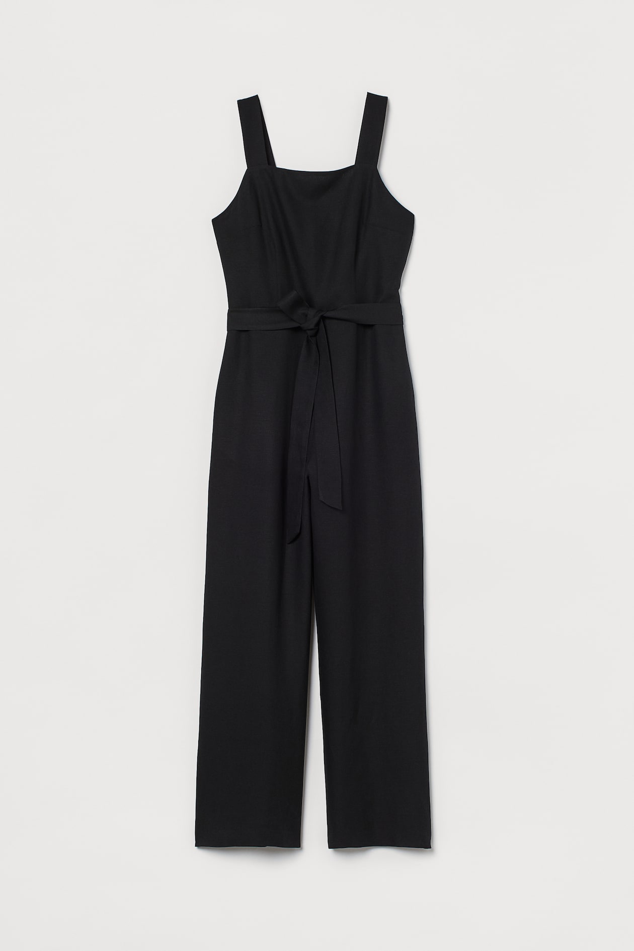 Linen-blend Jumpsuit - Square Neckline - Sleeveless - Black - Ladies ...