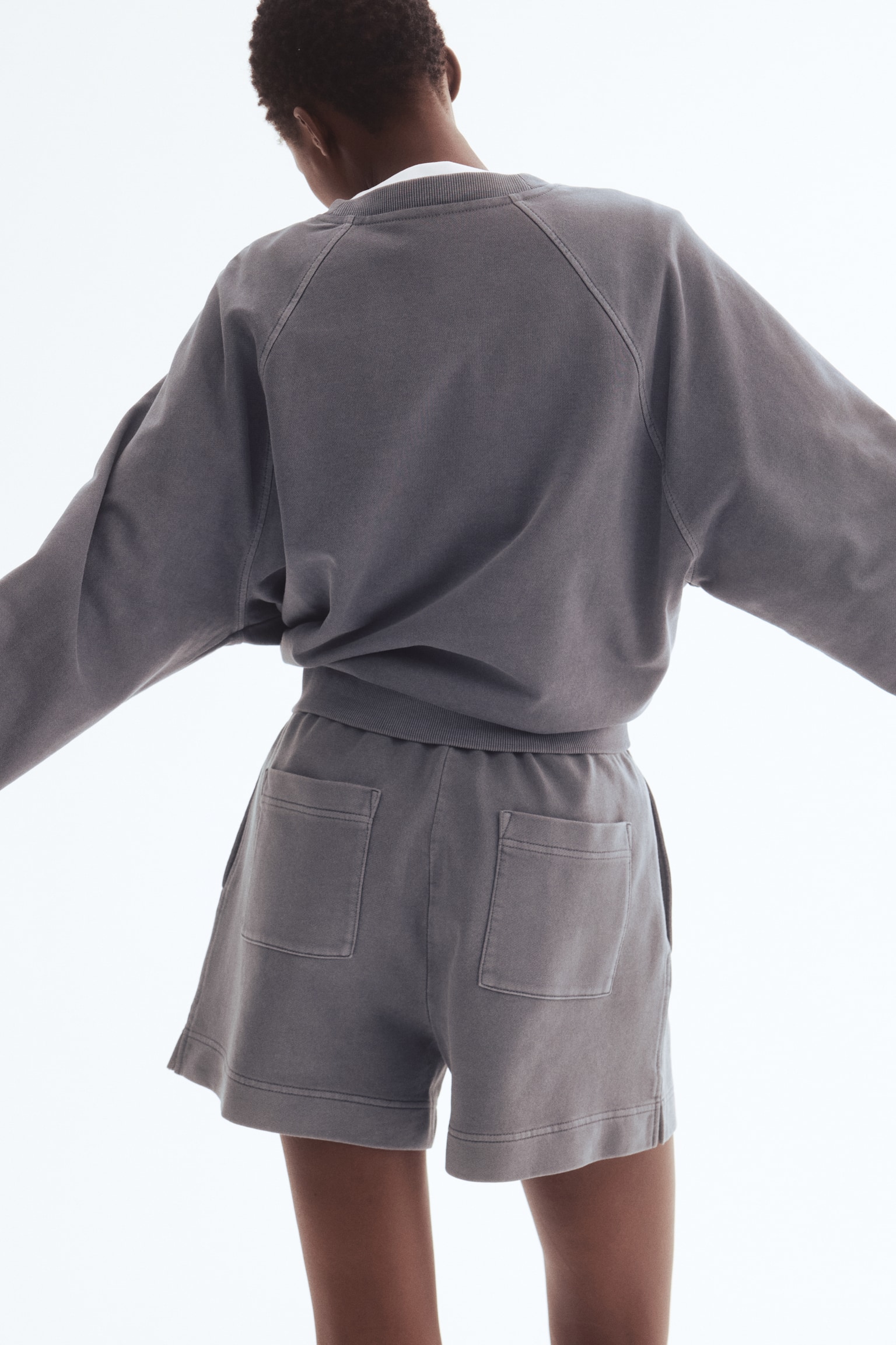 מכנסי טרנינג קצרים מכותנה במראה משופשף - אפור-כחול - 4