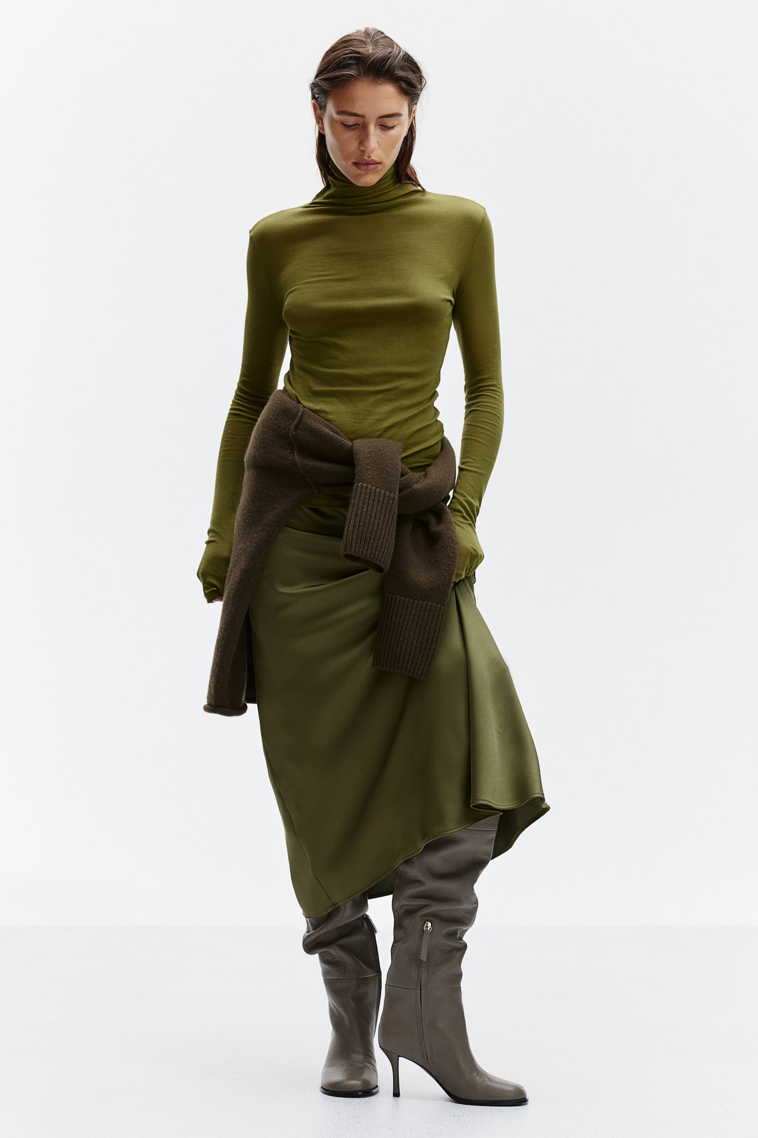 Pima cotton turtleneck top - Olive green/Beige/Cream/Dark grey/Dark beige/Burgundy - 5