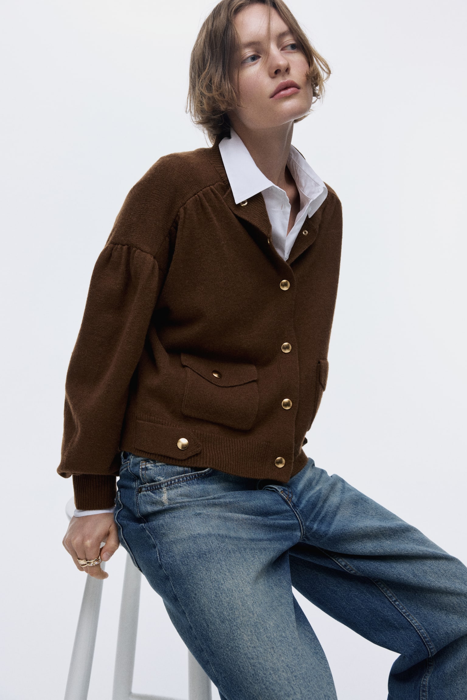 Женский кардиган H&M Oversized Cardigan, цвет: Коричневый — фото 5