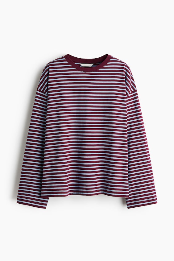 Maglia in cotone a maniche lunghe · bordeaux/righe