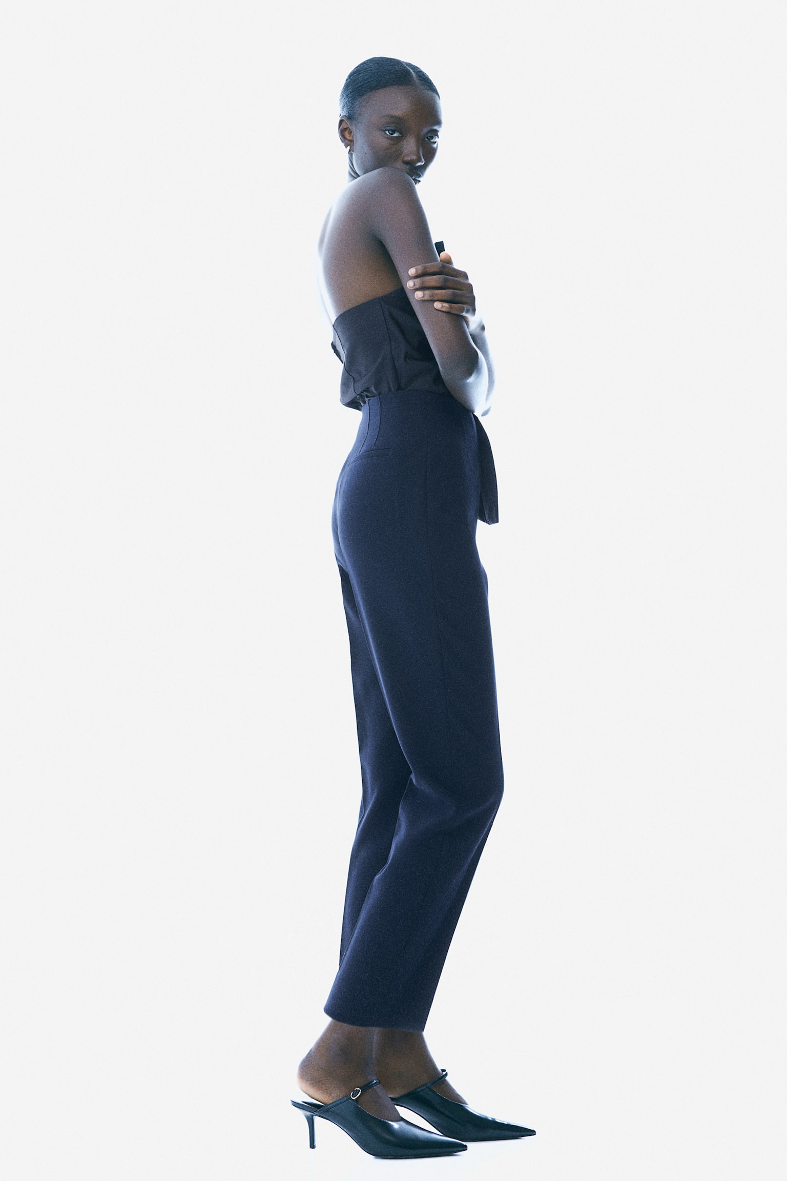 Ankle-length cigarette trousers - Navy blue/Black/Dark beige/Grey marl - 4