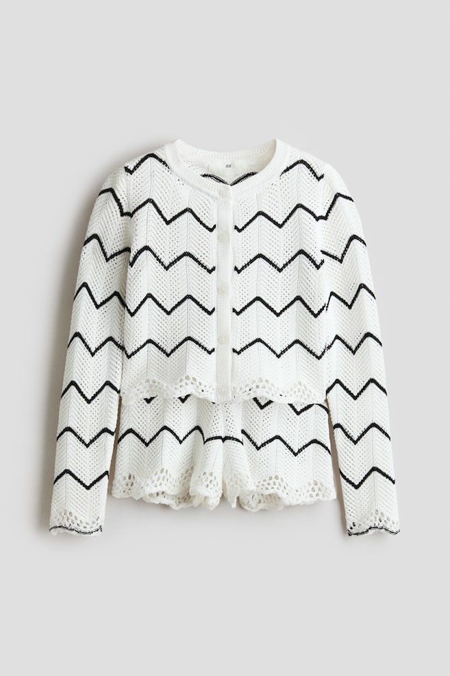 Ensemble 2 pièces en pointelle de coton - Blanc/rayures noires - 1