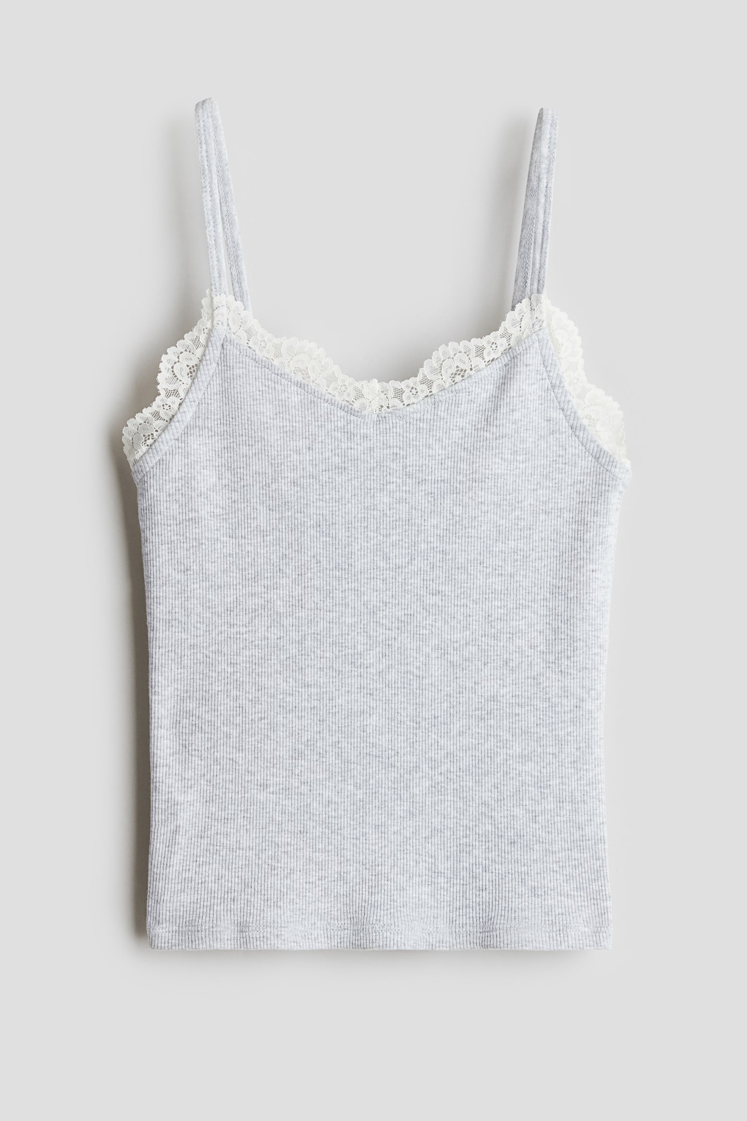 Lace-trimmed strappy top - Grey marl - 1