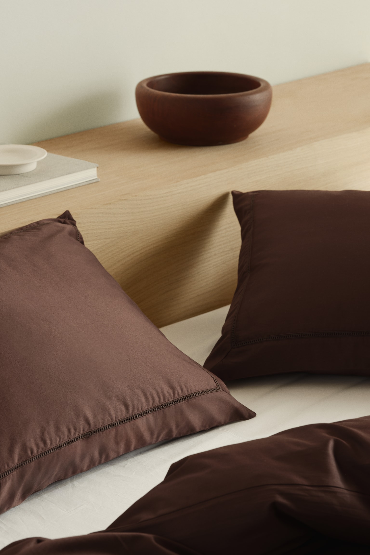 Egyptian cotton pillowcase - Dark brown/White/Light beige - 2
