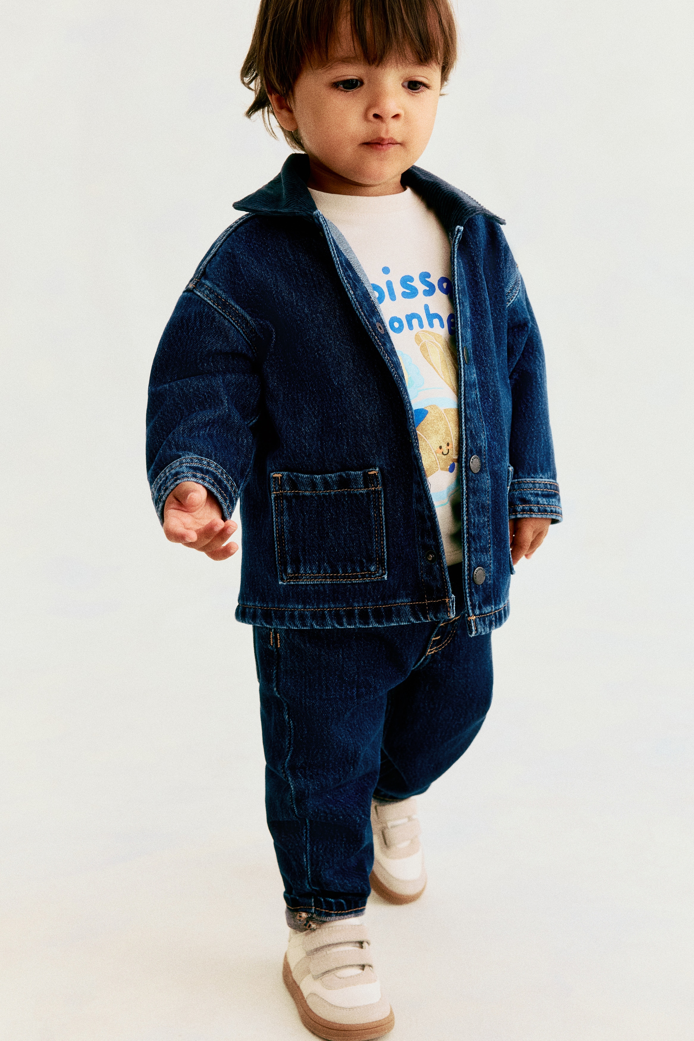 Denim jack met corduroy kraag - Donker denimblauw
