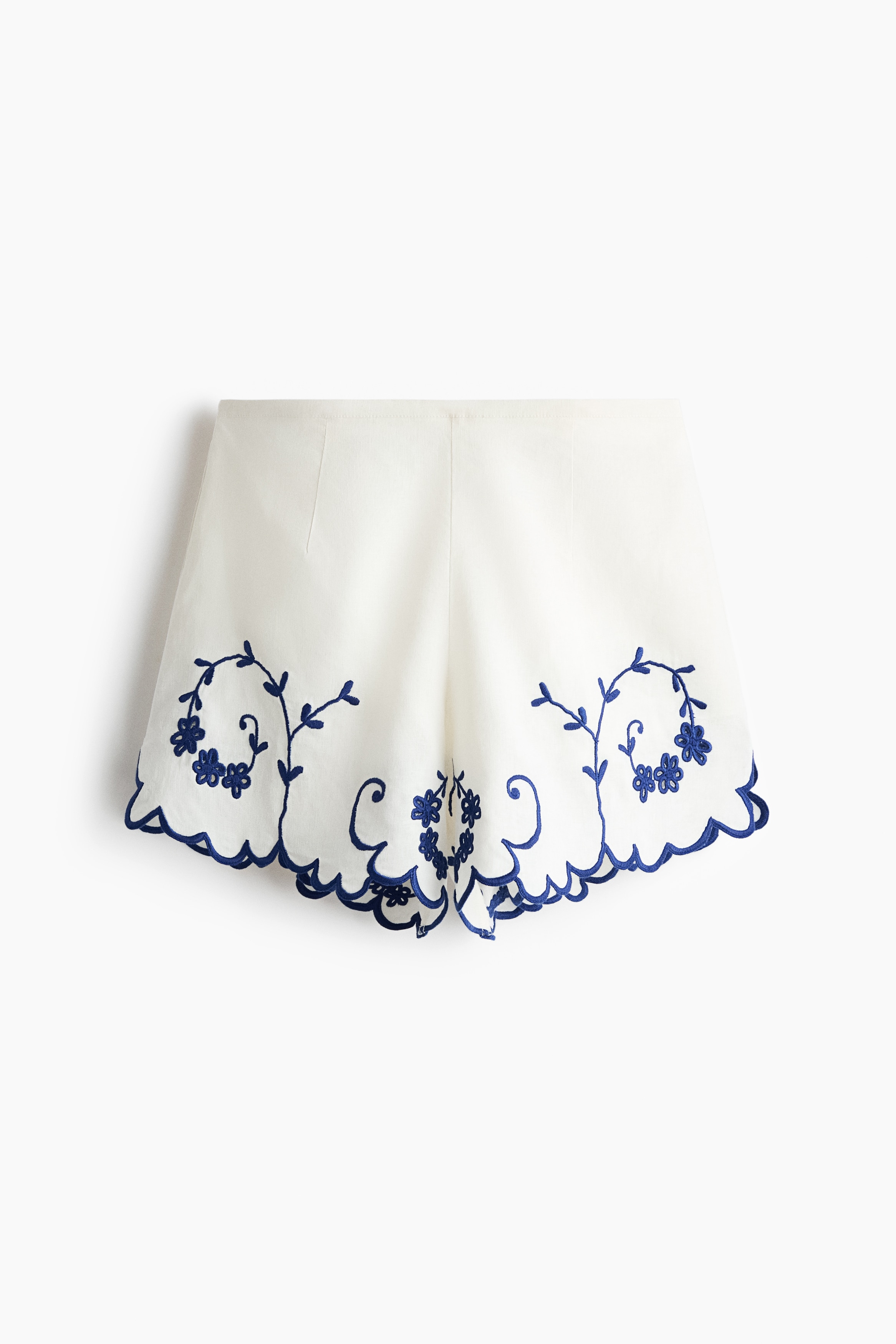 Broderade shorts i linmix - Crèmevit/Blommor/Svart/Blommor