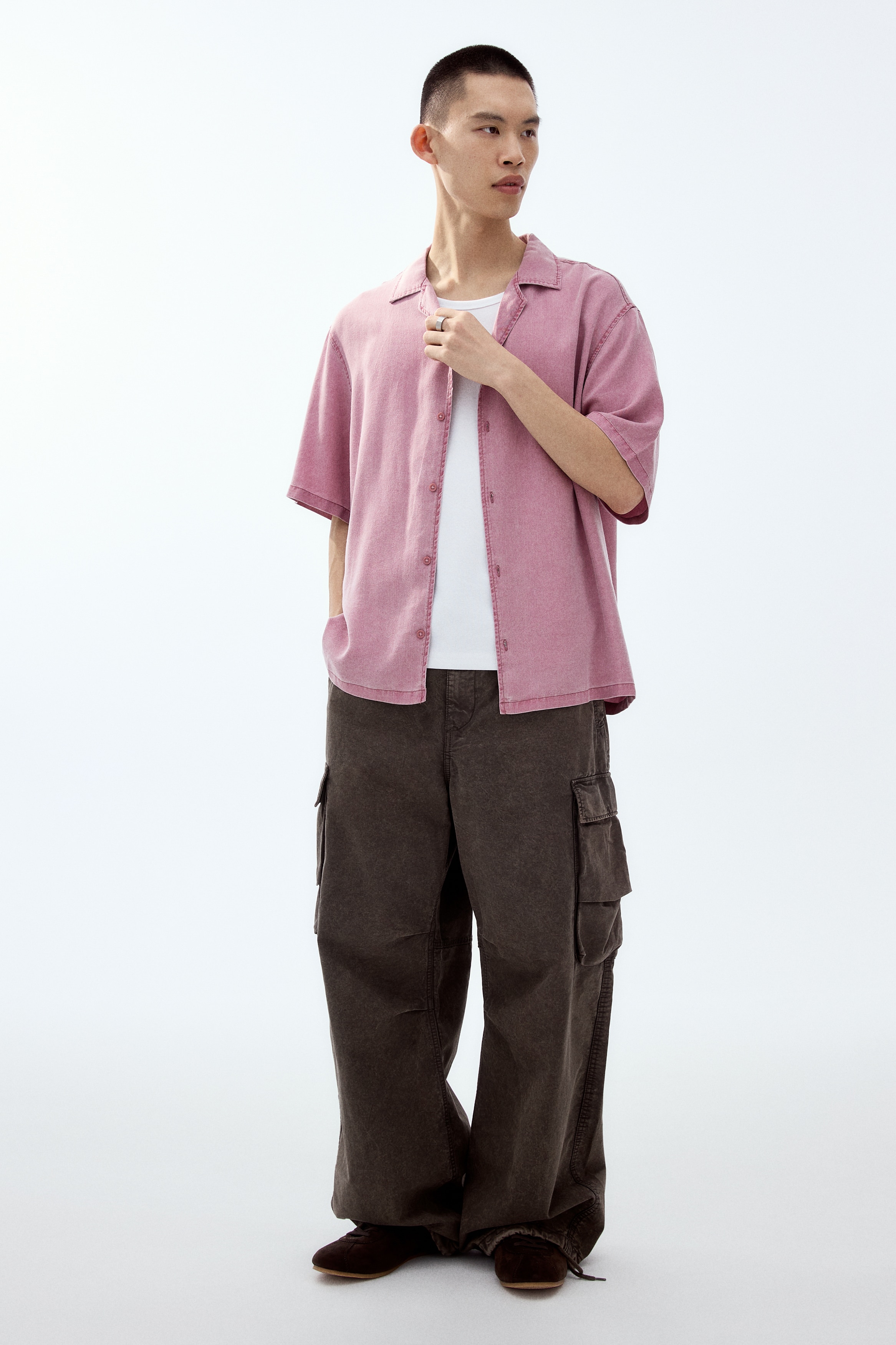 Loose-Fit Resort Shirt - Dark pink/Denim gray/Light denim blue