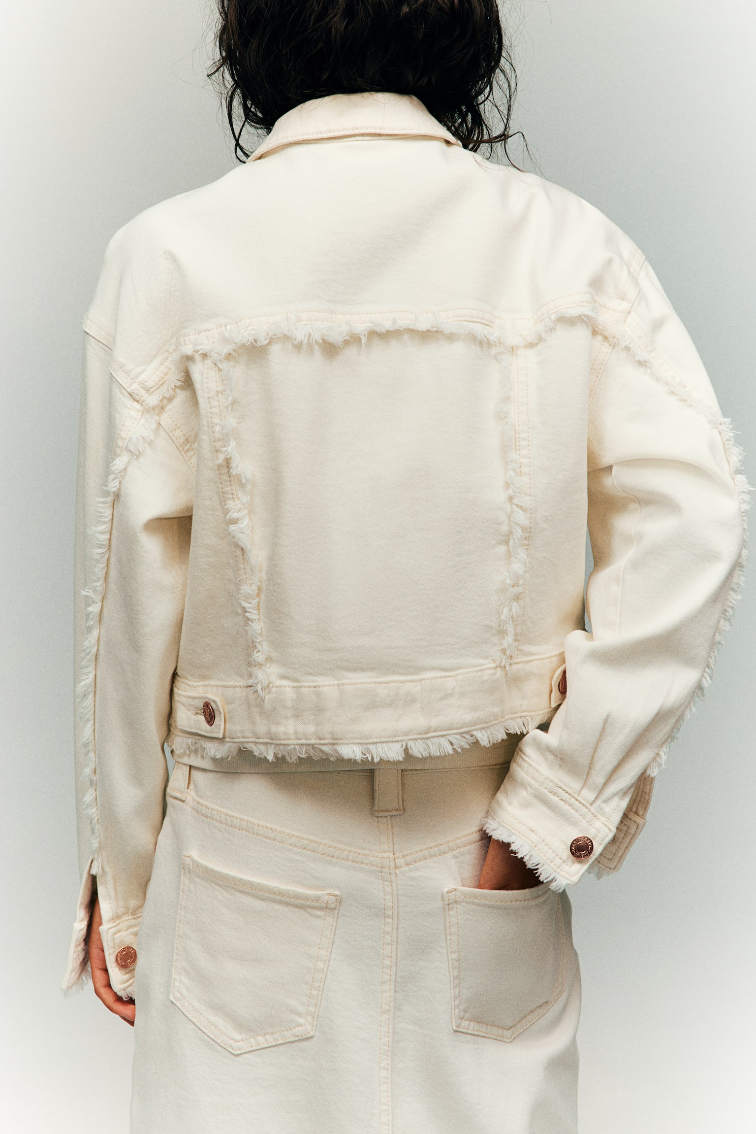 Oversized Frayed Edge Denim Jacket - White/Denim blue - 3