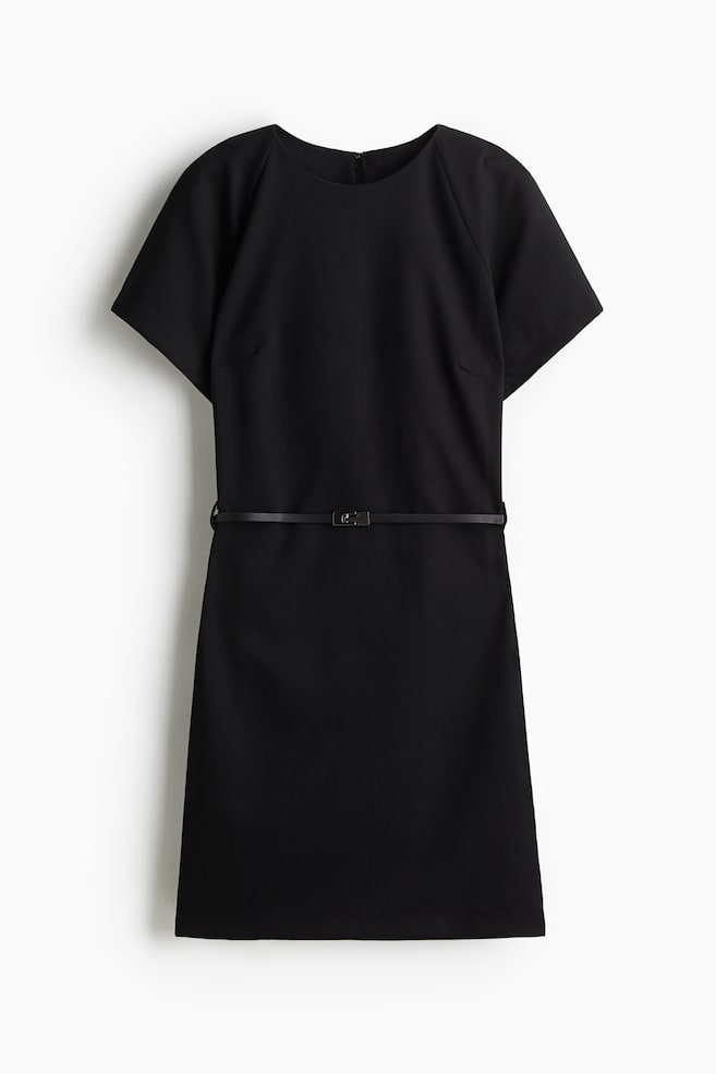 Kleid mit Gürtel - Schwarz/Schwarzmeliert - 1