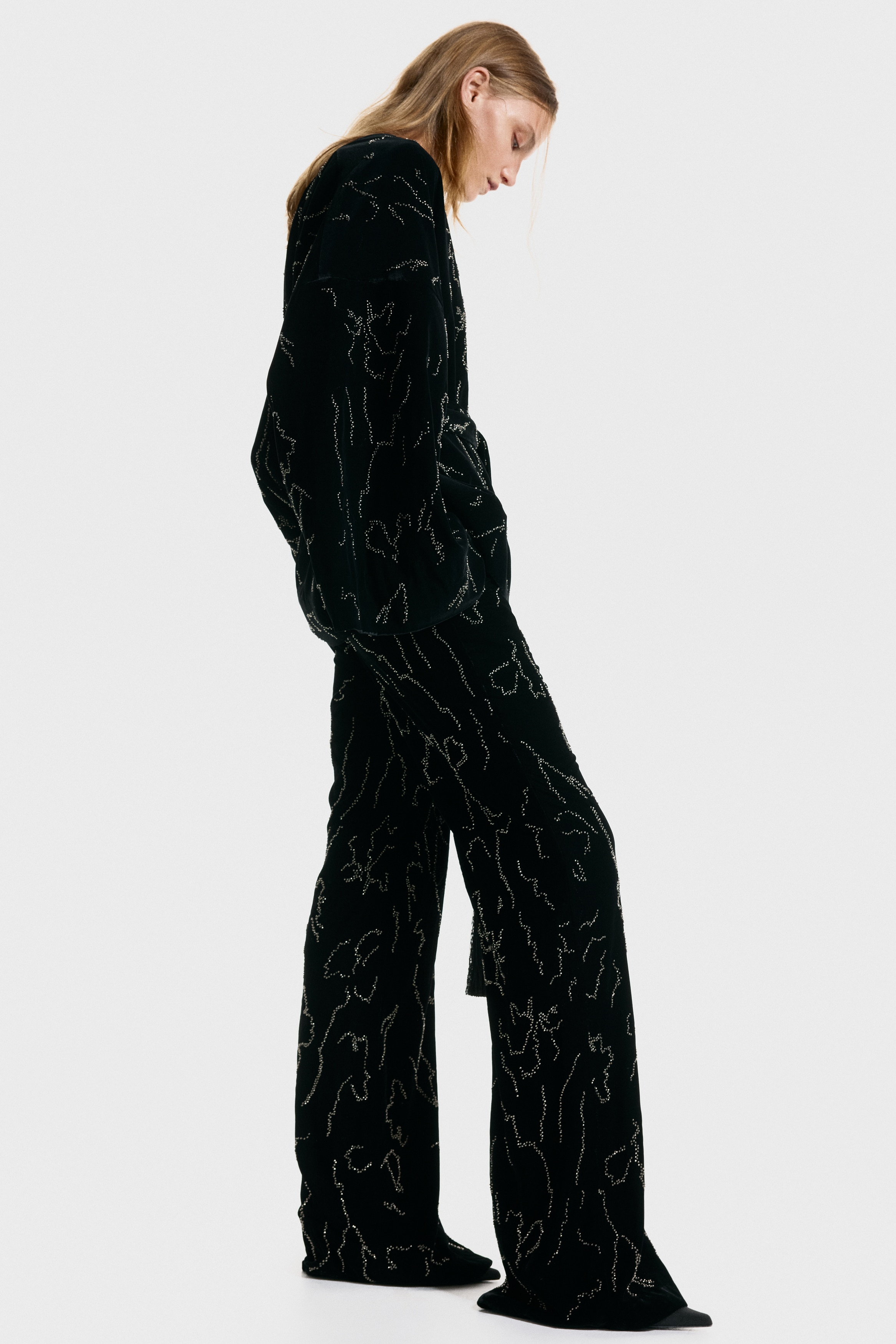 Embroidered velvet trousers