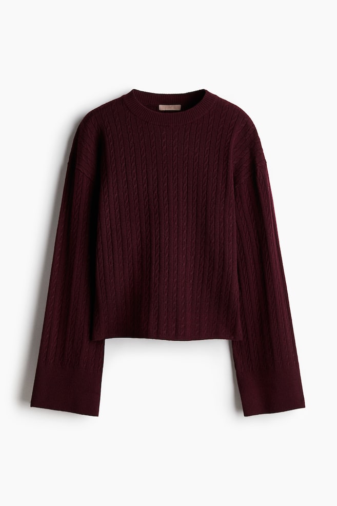 Cable-knit jumper - Burgundy/Cream/Beige - 1