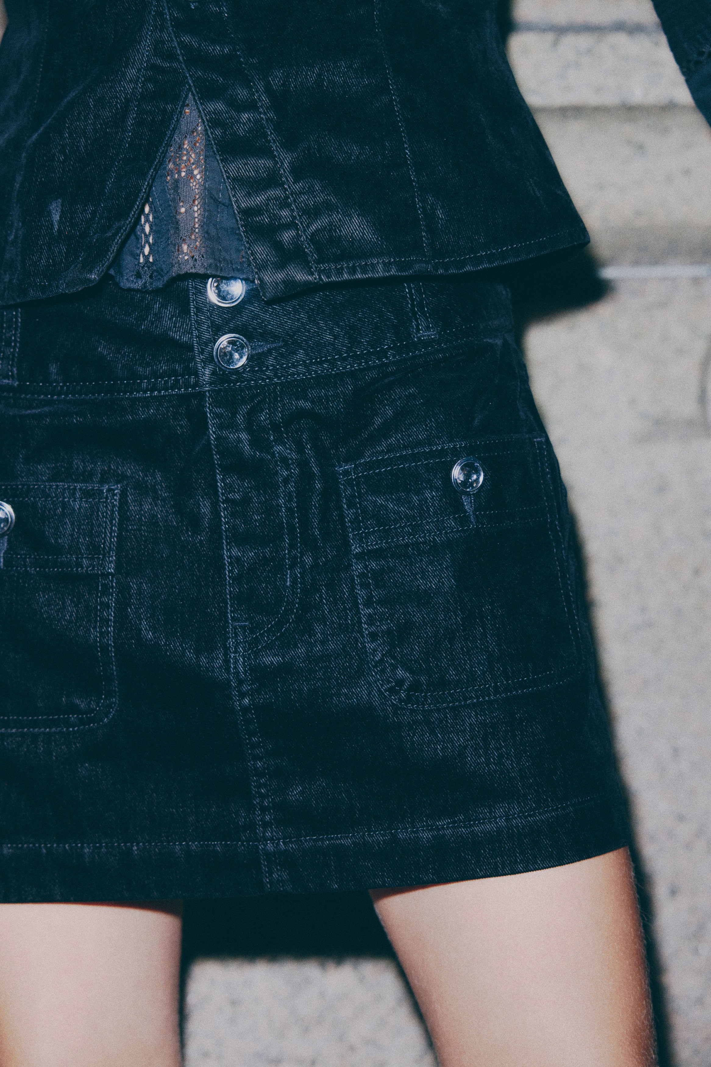 Rhinestone-button mini skirt