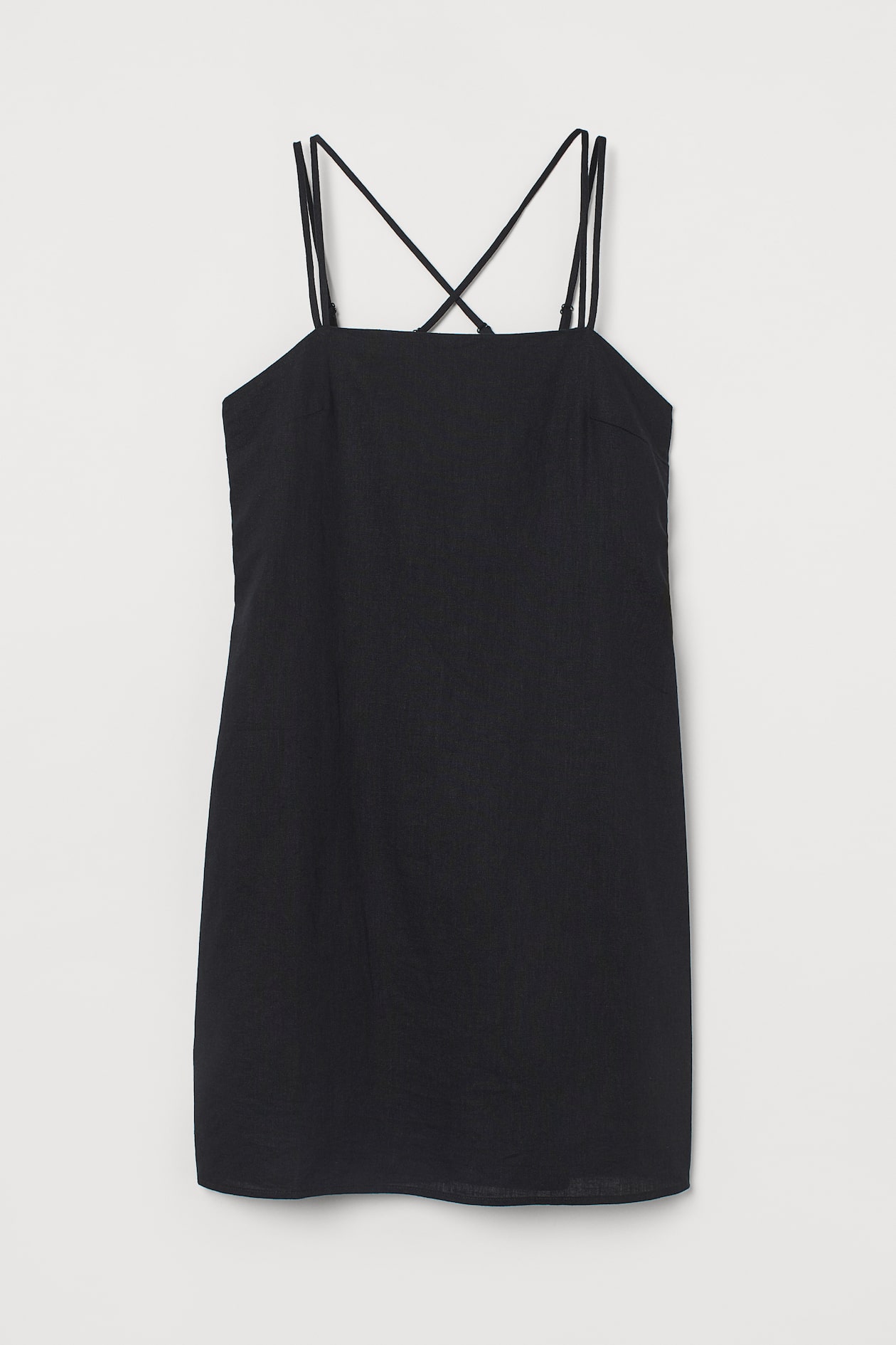 Linen-blend Dress - Square Neckline - Sleeveless - Black - Ladies | H&M US