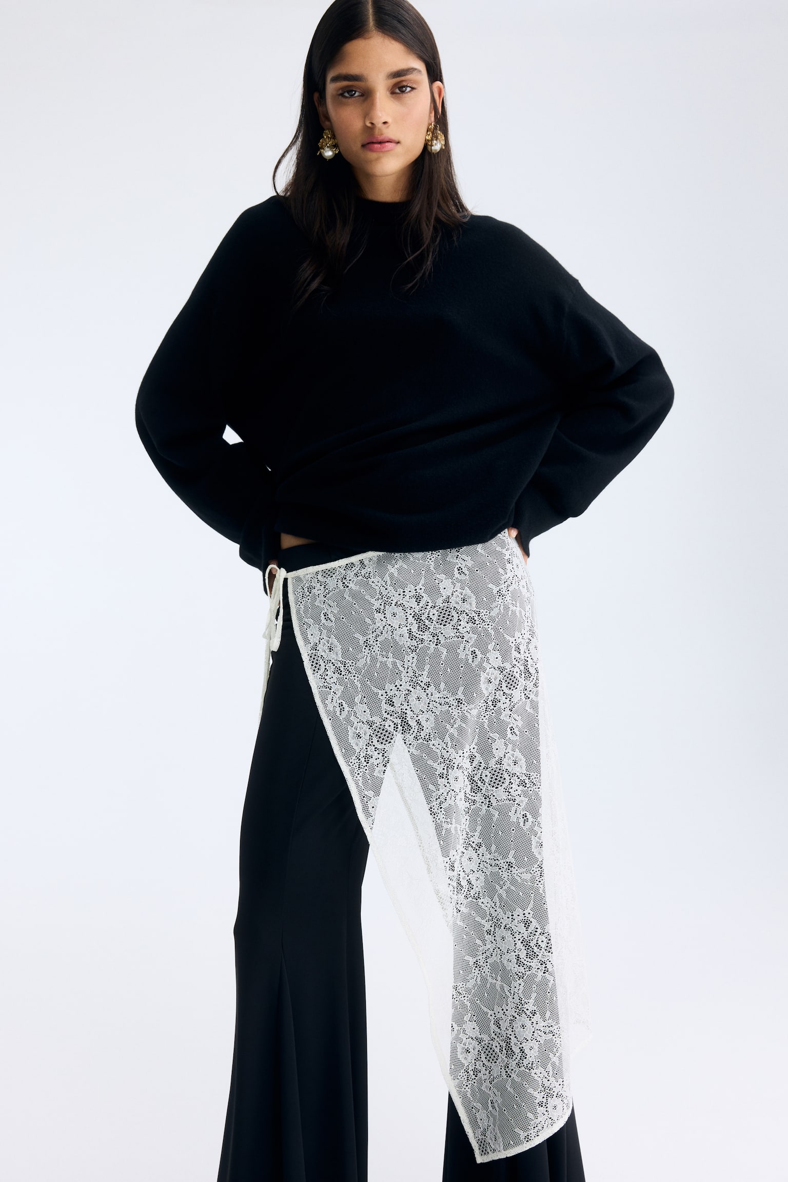 Slå om-nederdel i blonde - Lys beige - 4