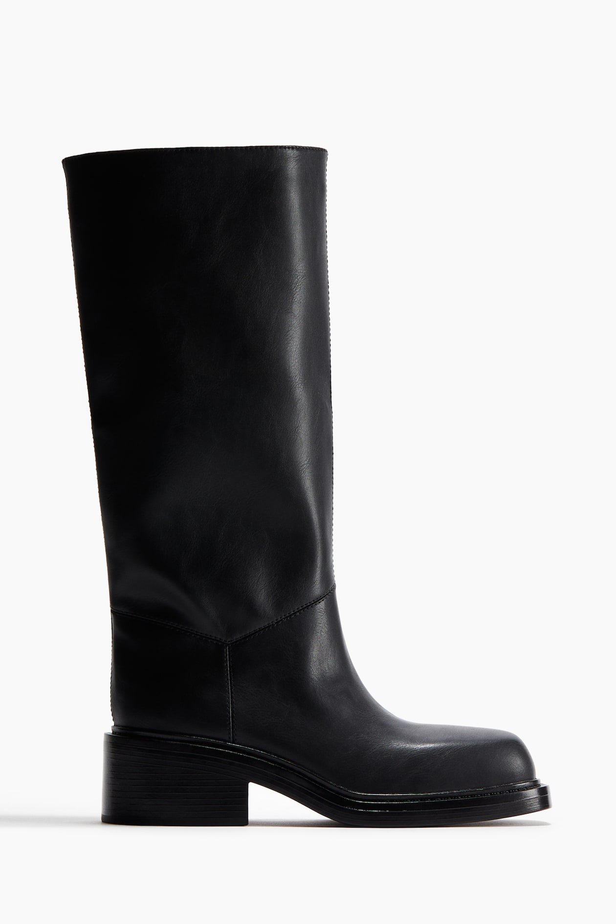Bottes hautes noires à talon bloc avec zip devant