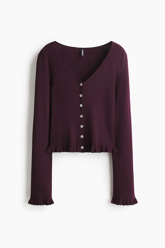 Ruffle-Trimmed Cardigan - Plum red/White - 1