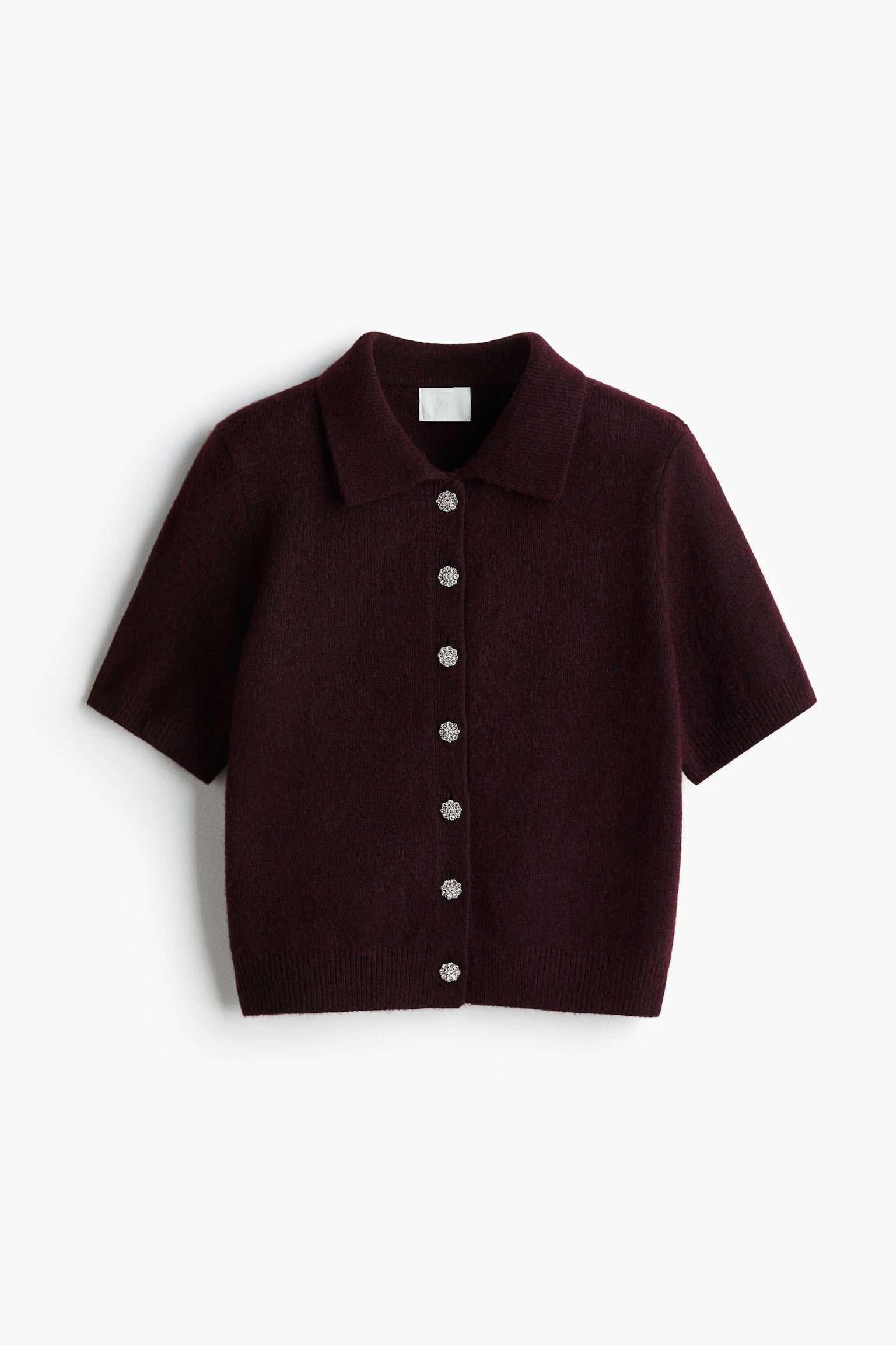 Short-sleeved collared cardigan - Burgundy/Pale pink/Beige/Black - 2