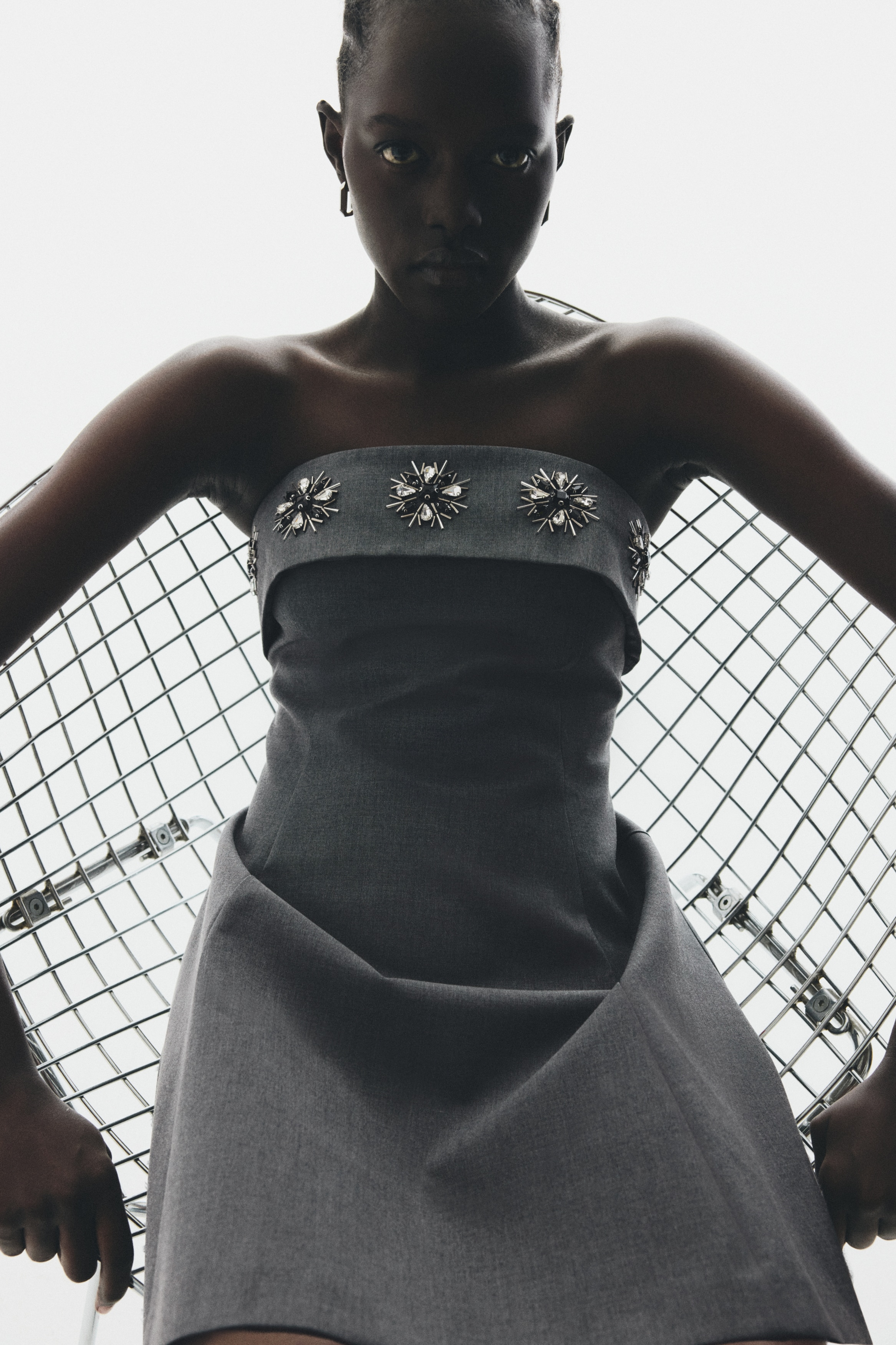 Femme - Robe bandeau ornée de strass Gris - Size: L  - H&M