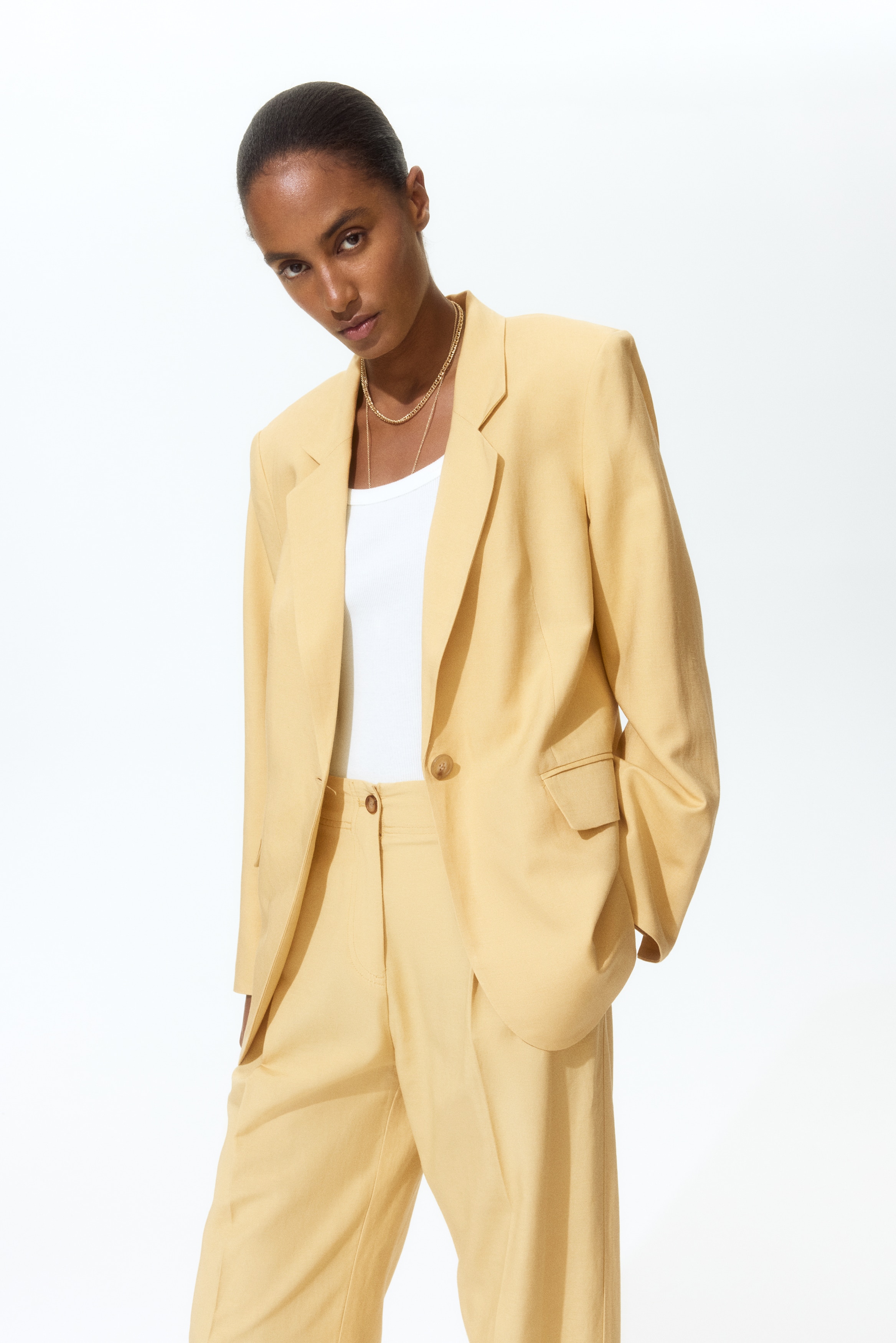 Linen-blend blazer - Dusty yellow