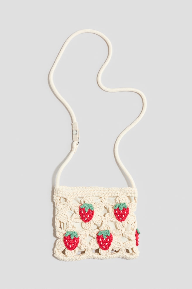 Bolso cruzado de algodón efecto crochet - Crema/Fresas - 1