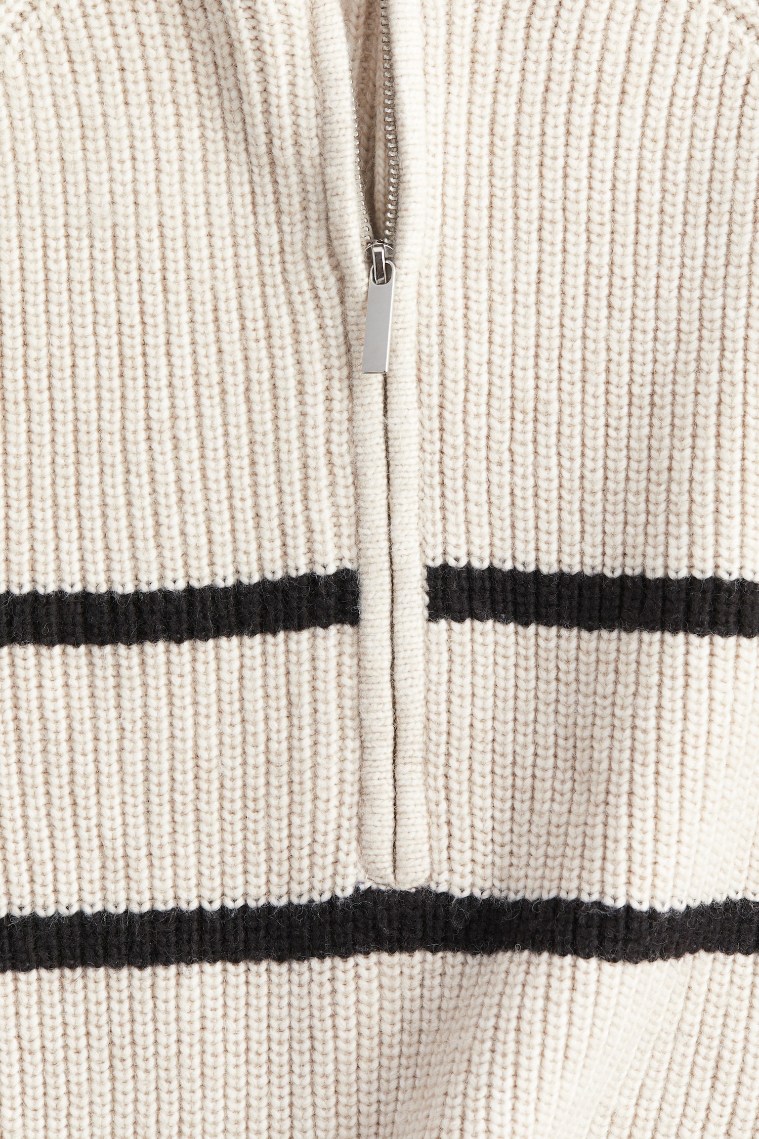 Zip-top rib-knit jumper - Light beige/Striped/Cream - 6