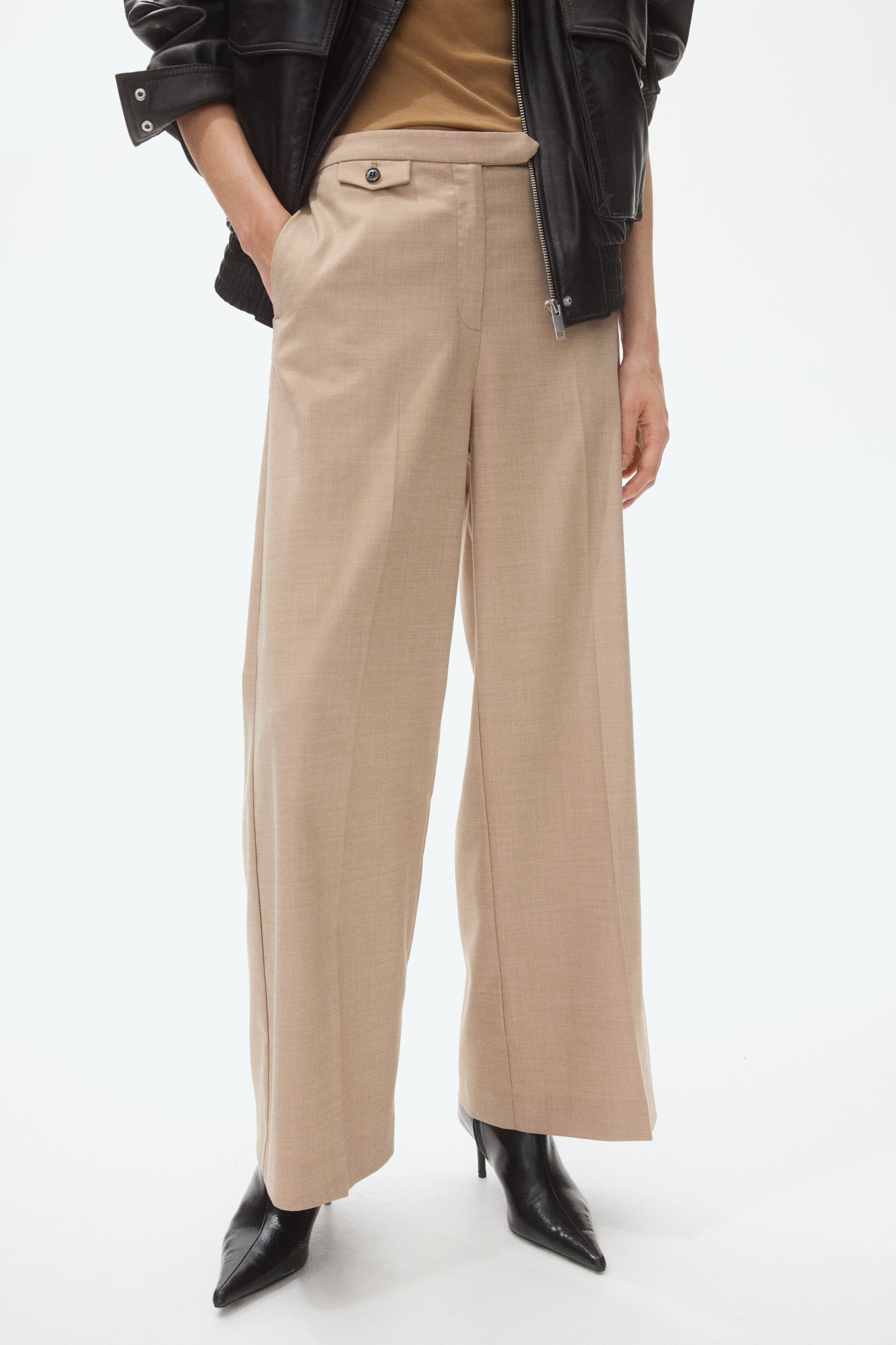 Straight Tailored Pants - Beige/Dark beige/Check/Blue