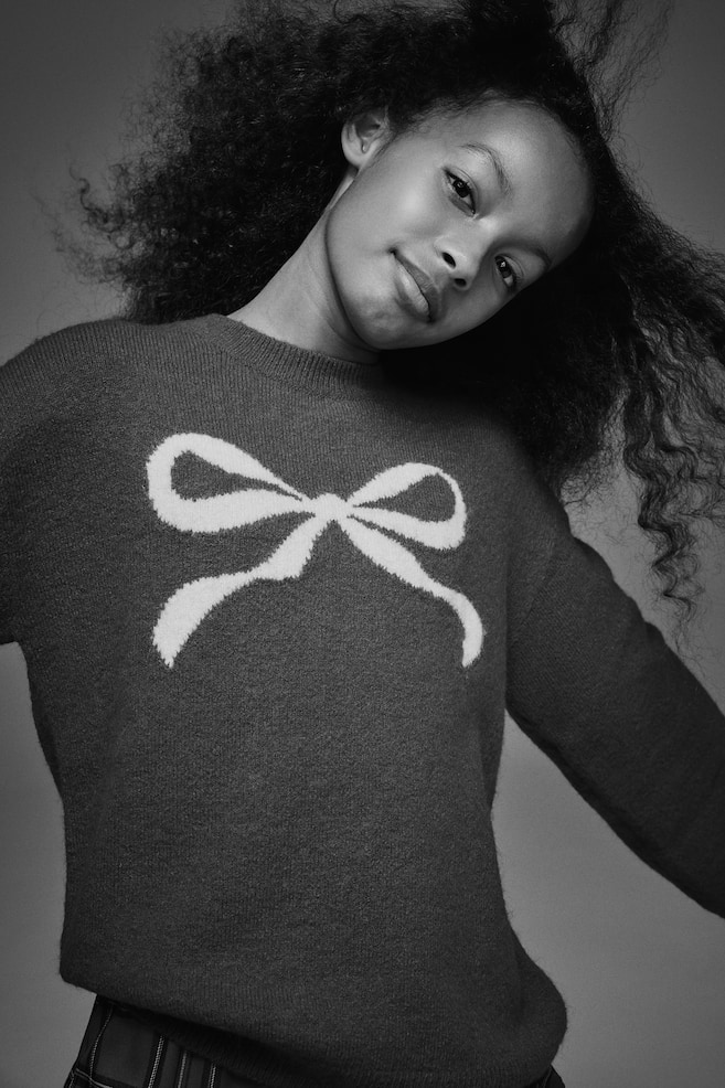 Jacquard-Knit Sweater-Red/bow - 3