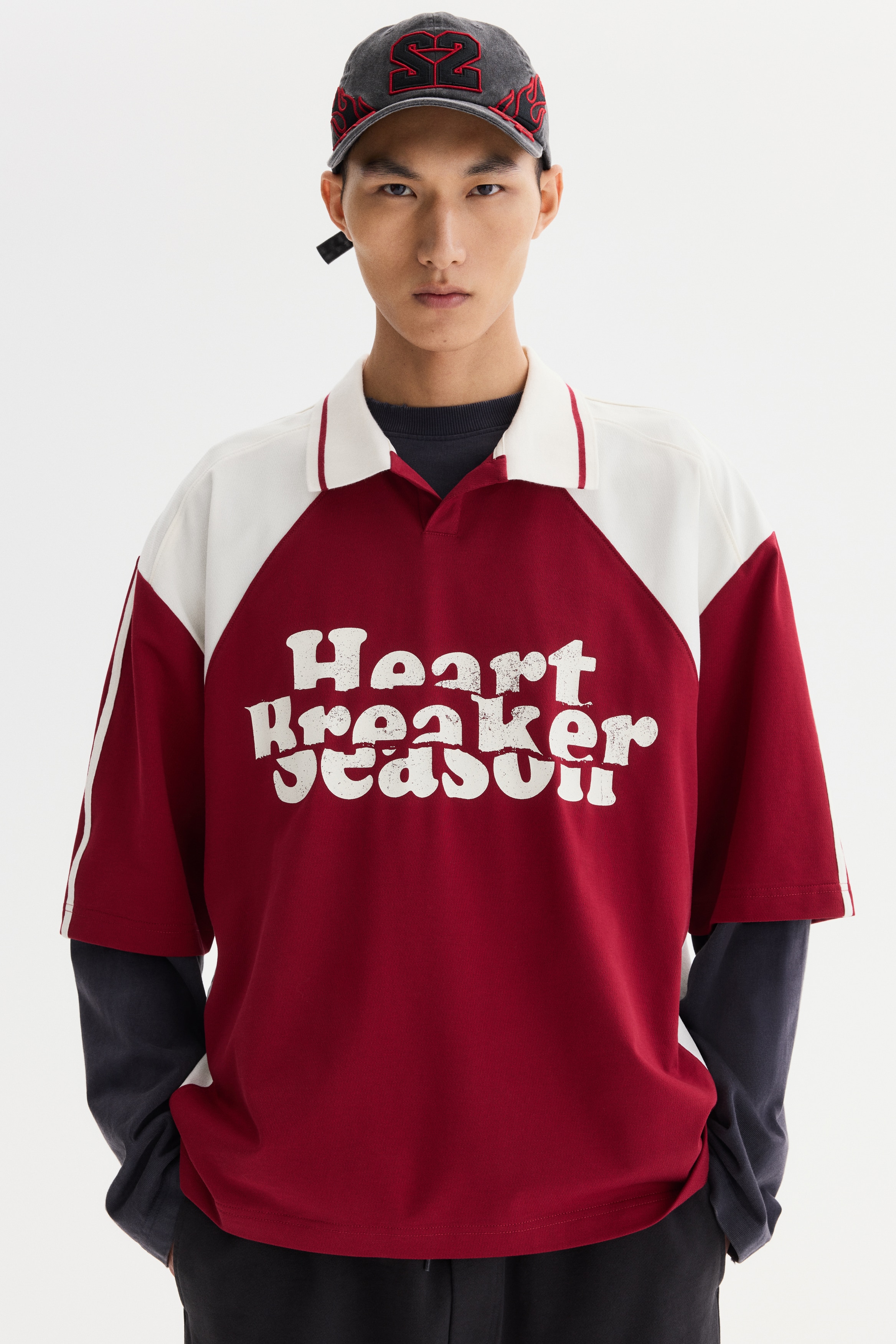 Oversized Polo Shirt - Red/Heartbreaker Season/Cream/Heartbreaker Season