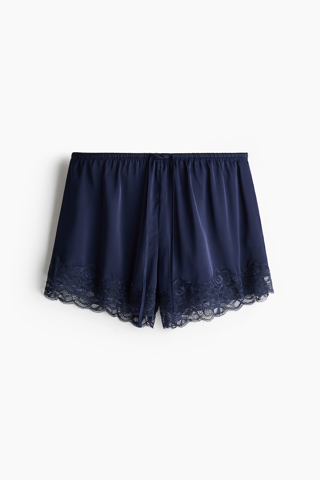 Lace-trimmed satin shorts - Navy blue - 1