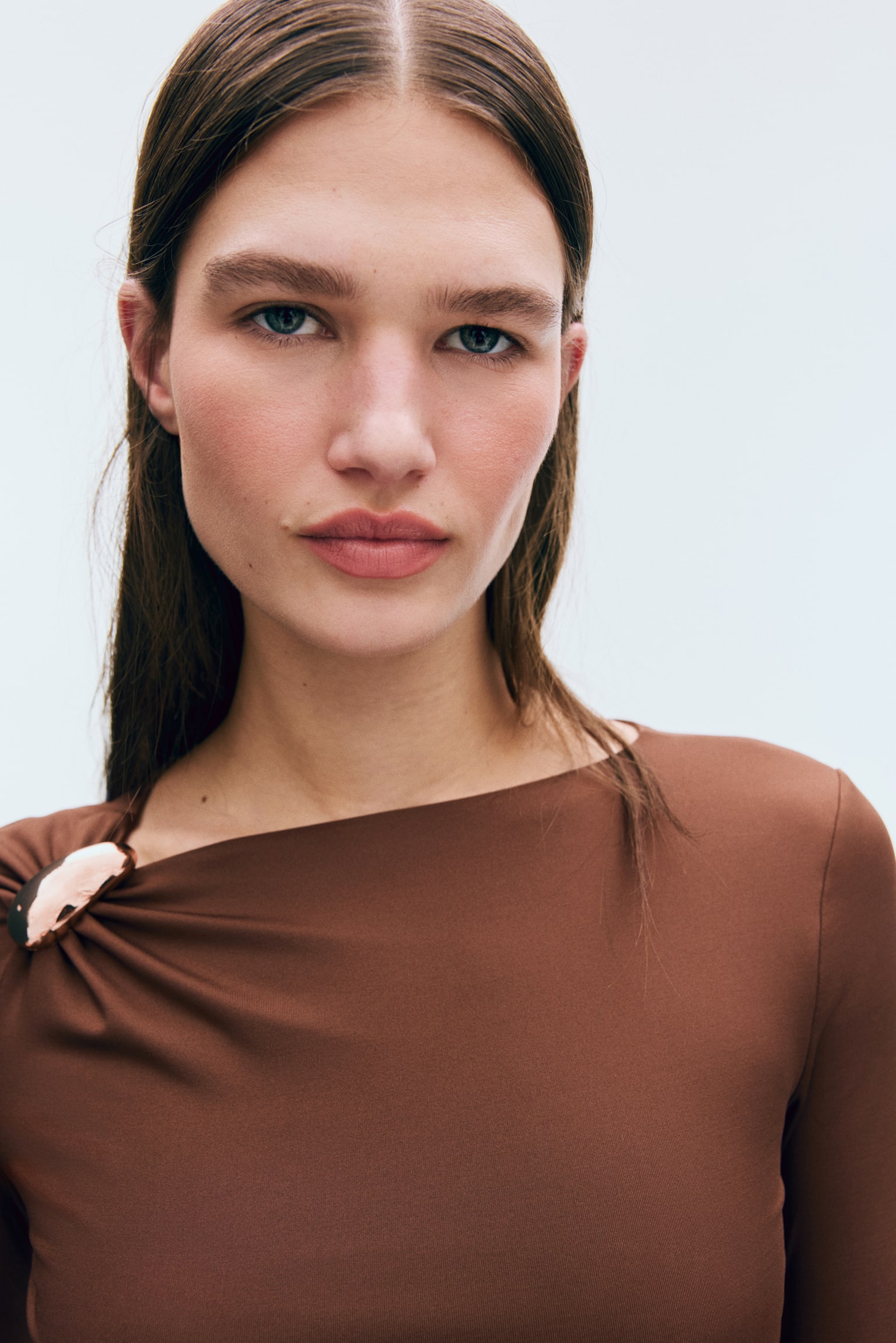 Asymmetric jersey top - Brown/Black/Beige - 2