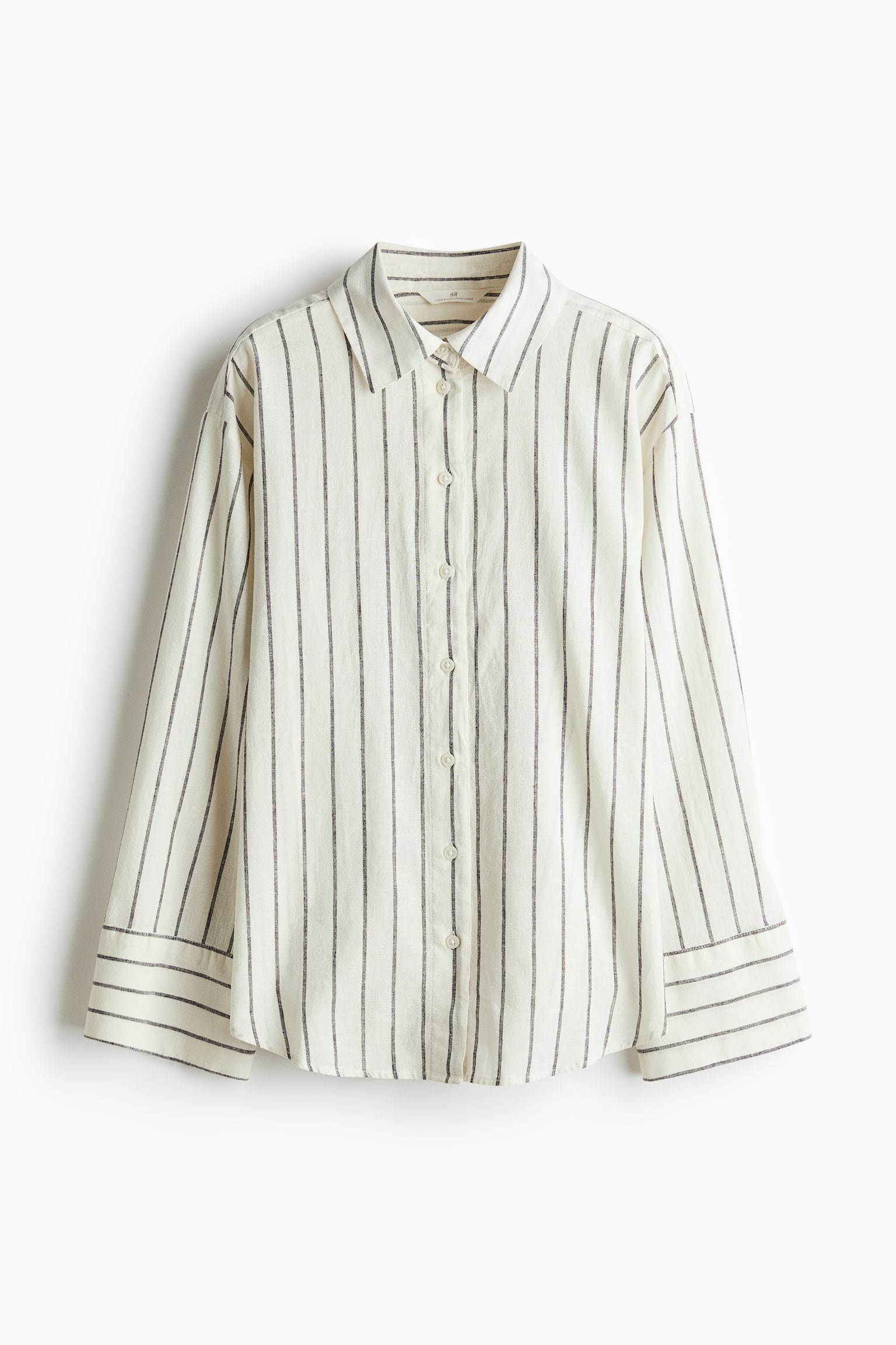 Linen-blend shirt - Cream/Striped/Dusty blue/Black - 2