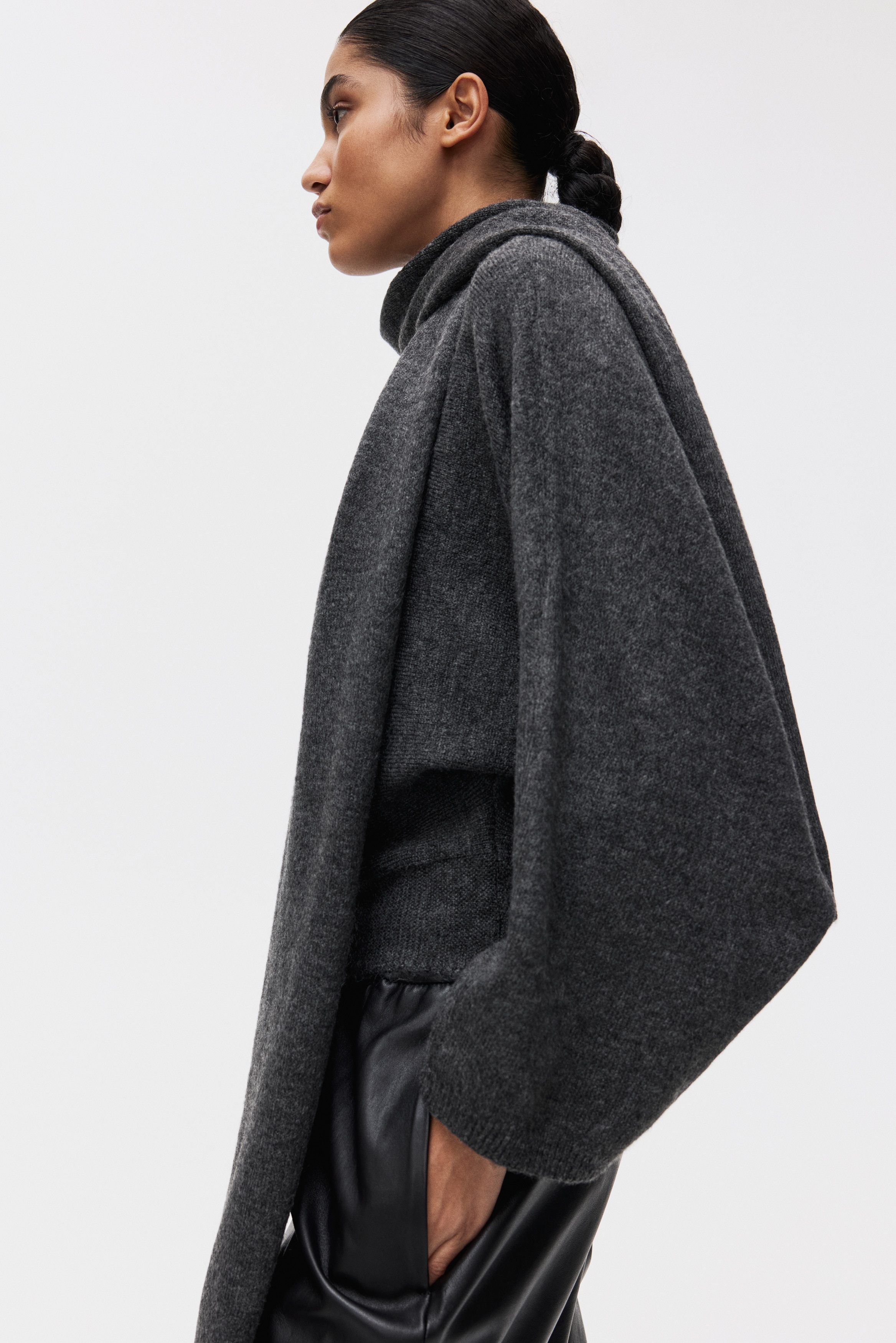 Oversized scarf-detail jumper - Dark grey marl