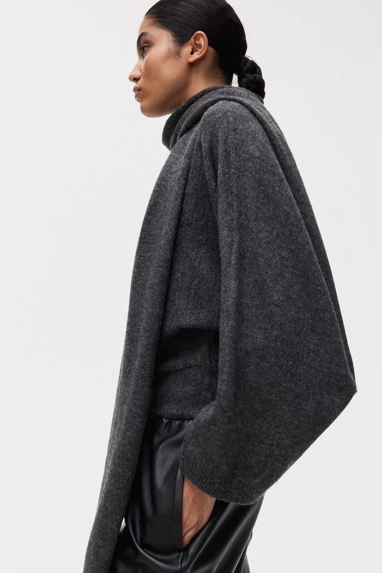 Pull oversize avec détail façon écharpe - Gris foncé chiné - FEMME | H&M FR