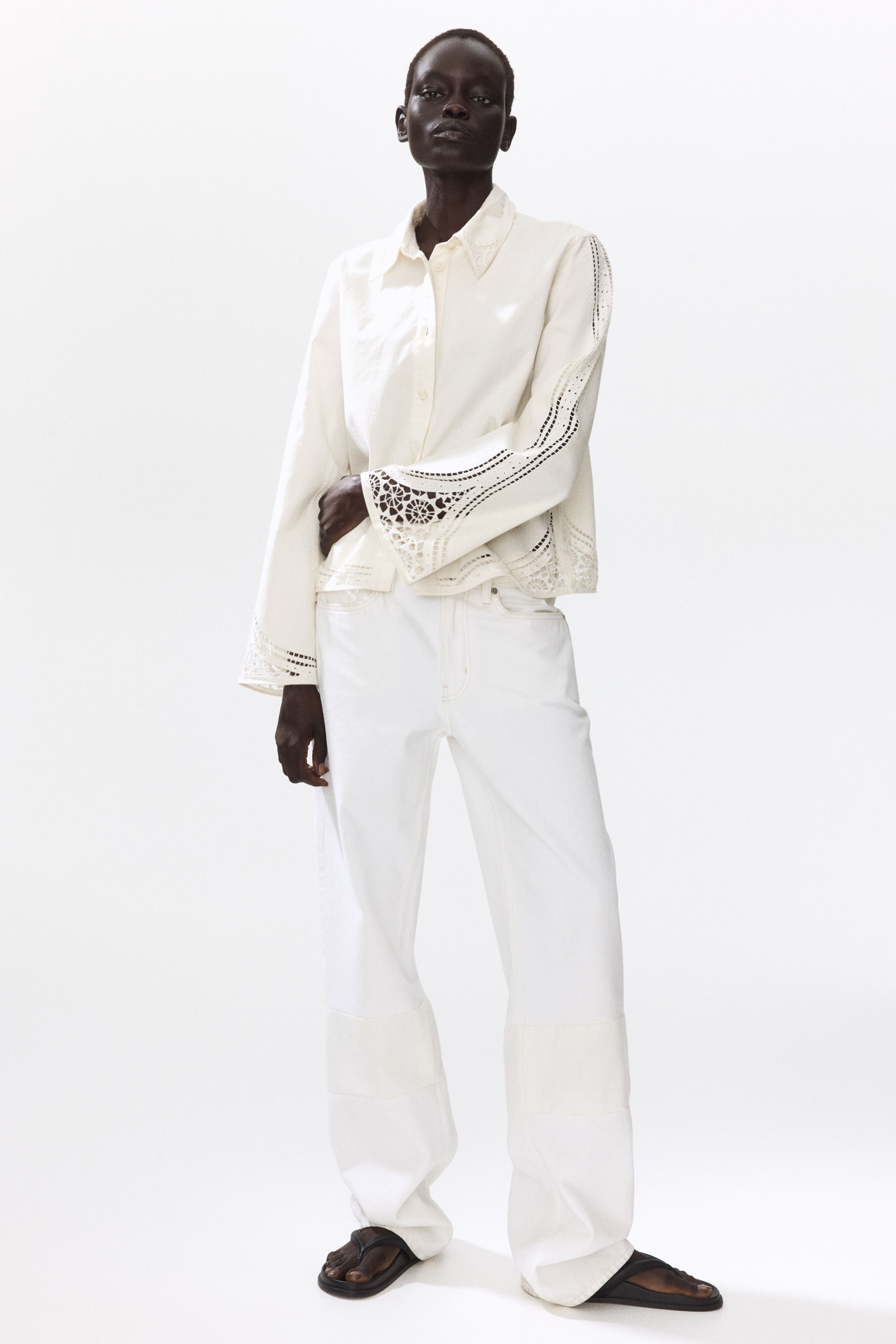 Cotton Jacket with Eyelet Embroidery