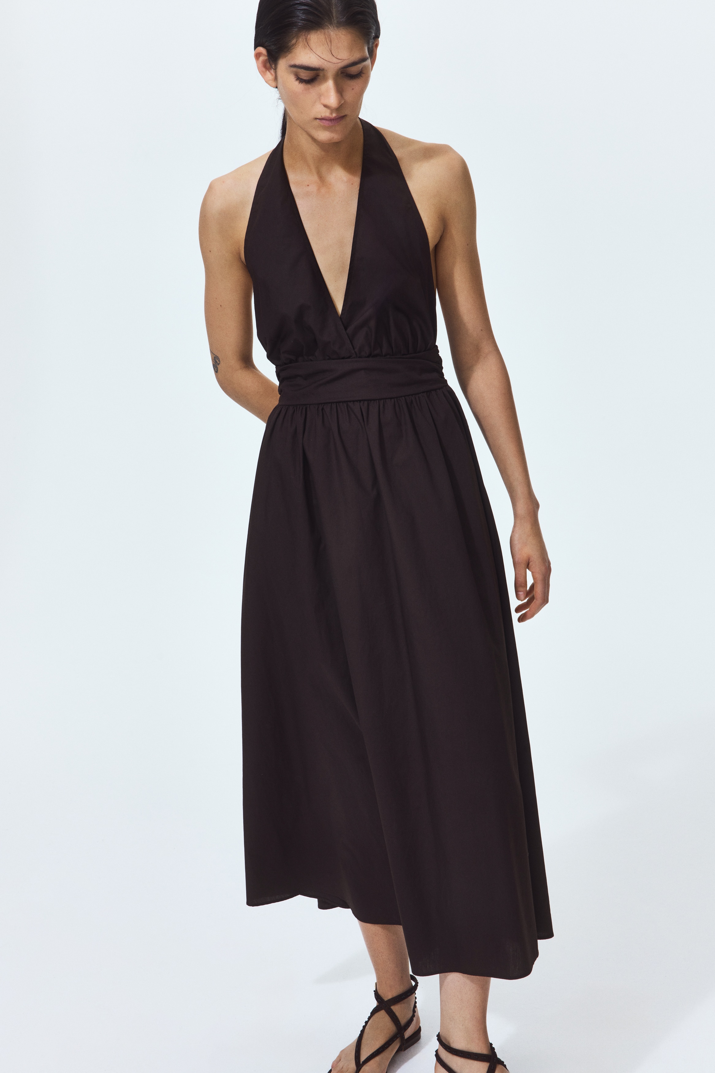 h&m black halter dress Sexy Deep V Neck Halter Mini Dress Pink Dolphin / M main image 0