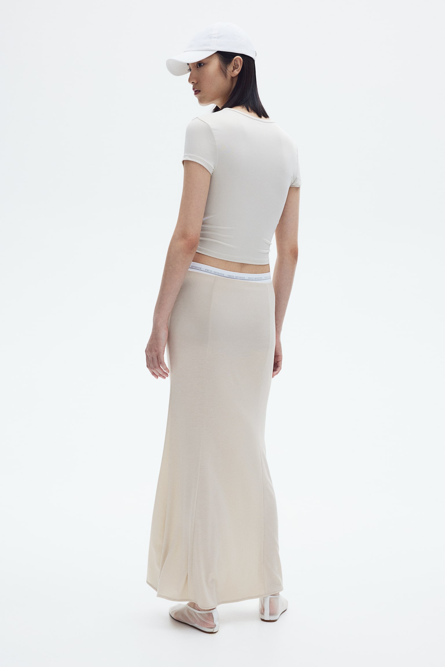 Flared jersey skirt - Light beige/Dark grey - 3