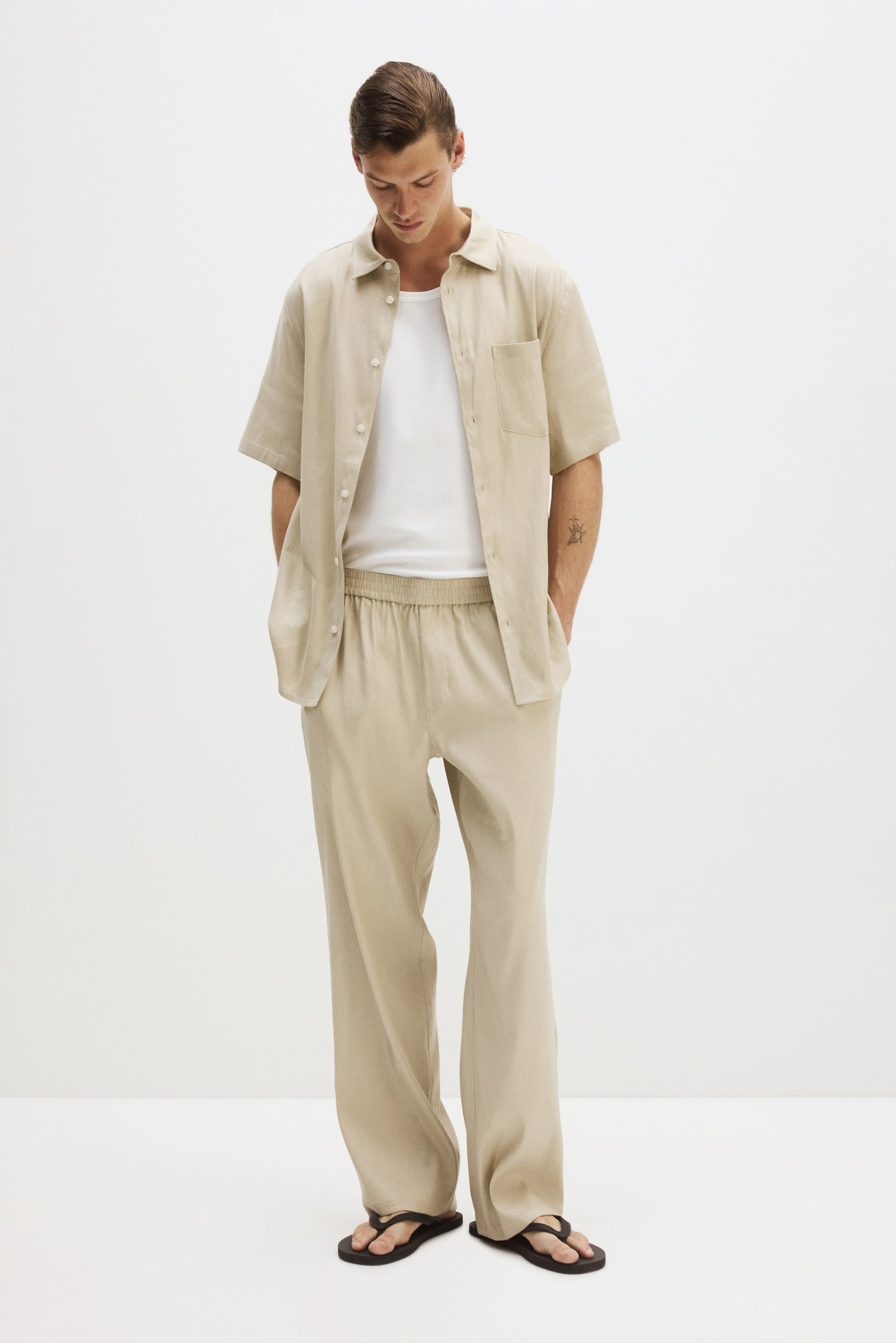 Мужские брюки H&M Easy-Care Loose-Fit Linen-Blend Pants — фото 7
