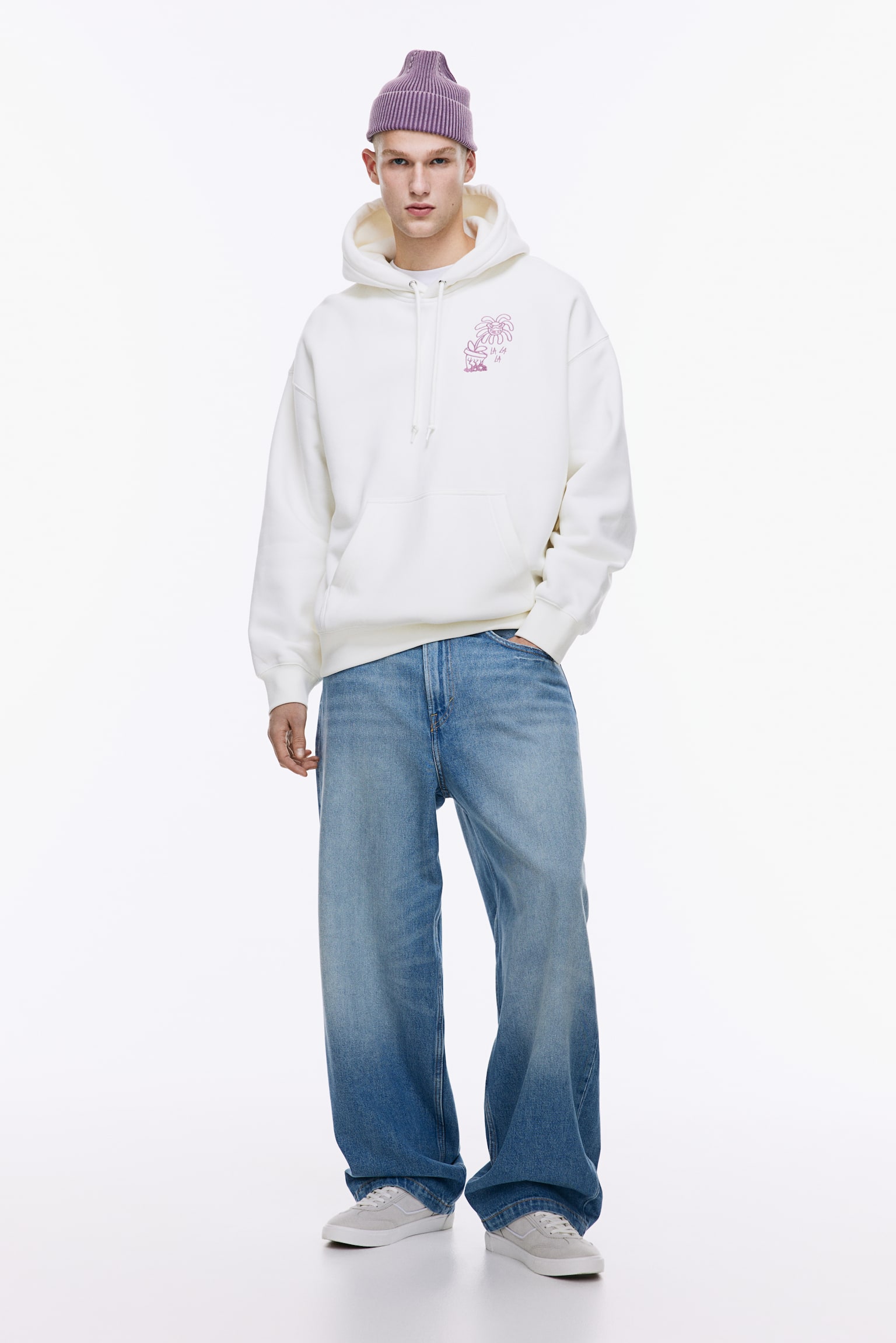 Oversized Fit Hoodie with Motif - White/Hardcore - 1